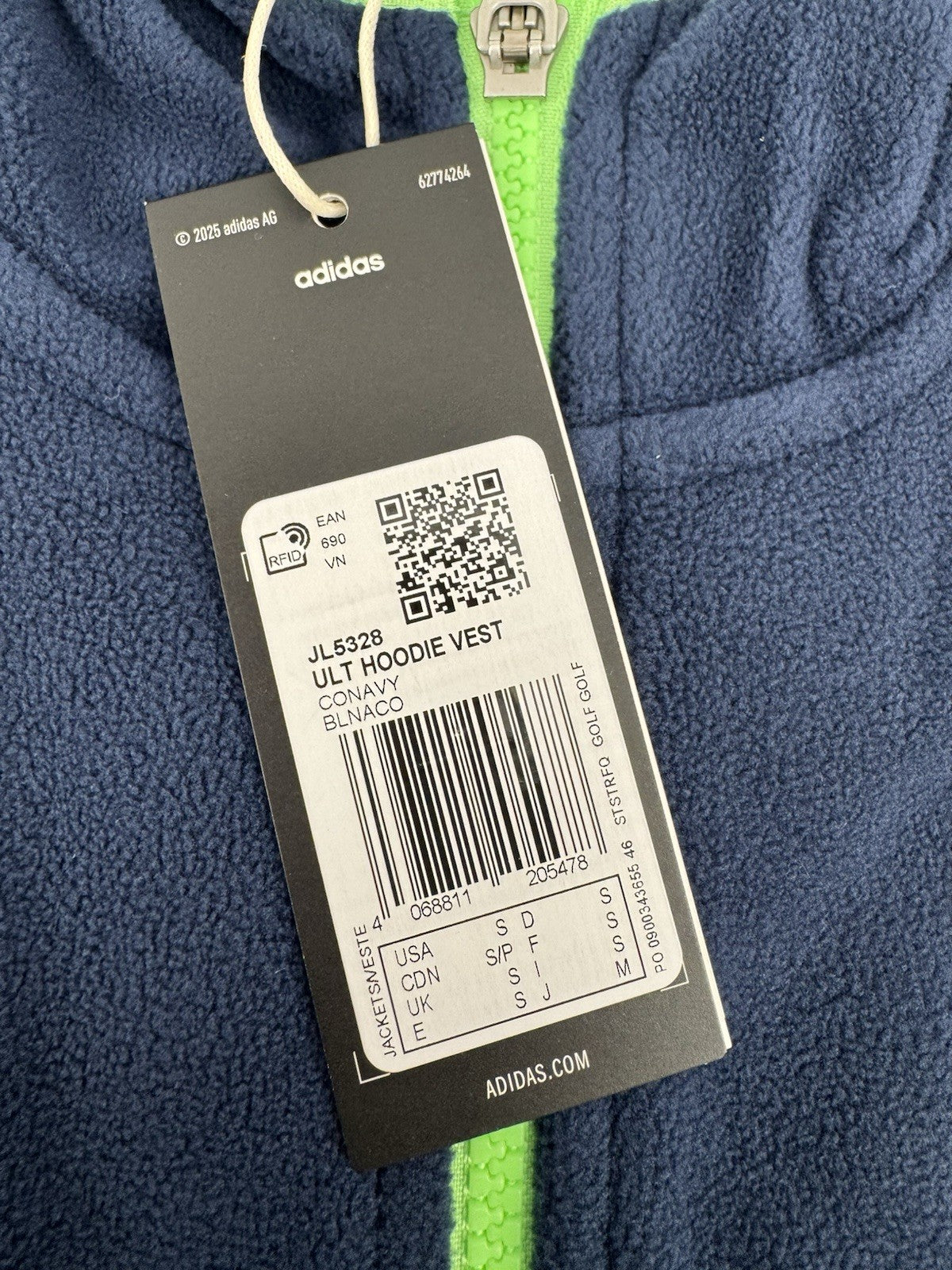 Adidas JL5328 Ultimate365 Fleece Hoodie Vest Men's Size Small Navy Green/3272811