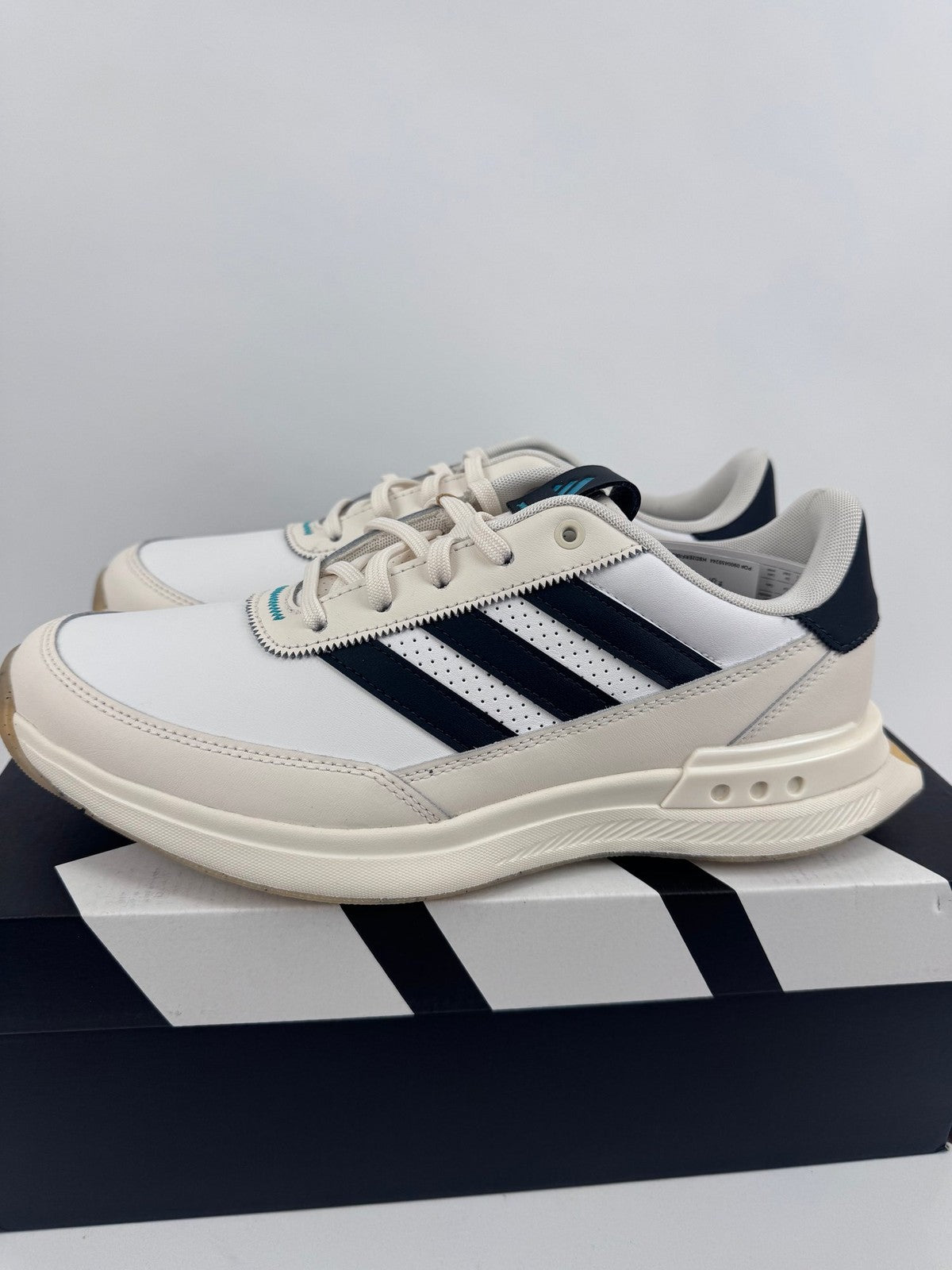 Adidas S2G SL Leather Golf Shoes Men's 7.5 UK White Navy Comfortable Spik/314340