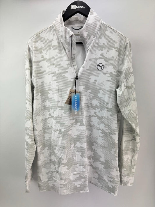 Puma Golf 1/4 Zip Cloudspun Pullover Camo Mens UK Small /White Glow /New /307690