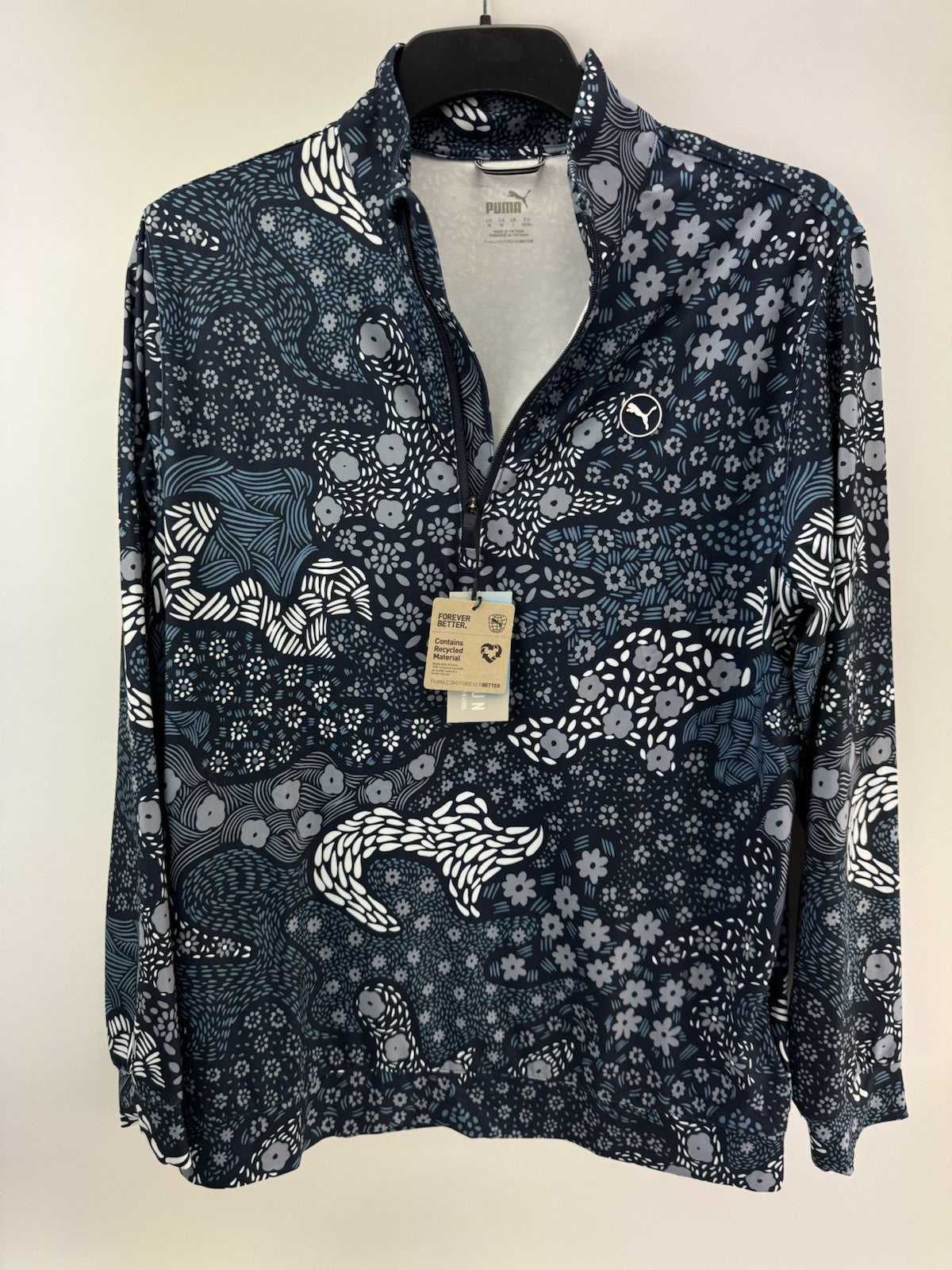 Puma Golf 1/4 Zip Cloudspun Bloom Pullover Mens UK Large /Navy /New /256370