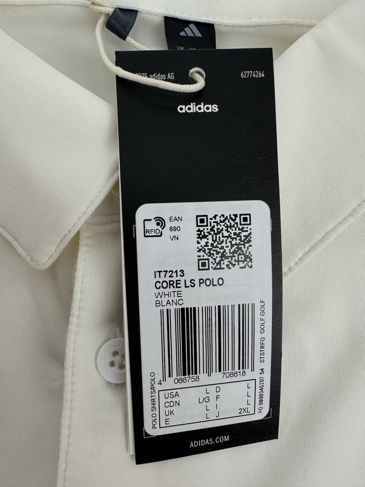 Adidas Core LS Polo Shirt Men's Large Cream Long Sleeve Golf Wear/3296011
