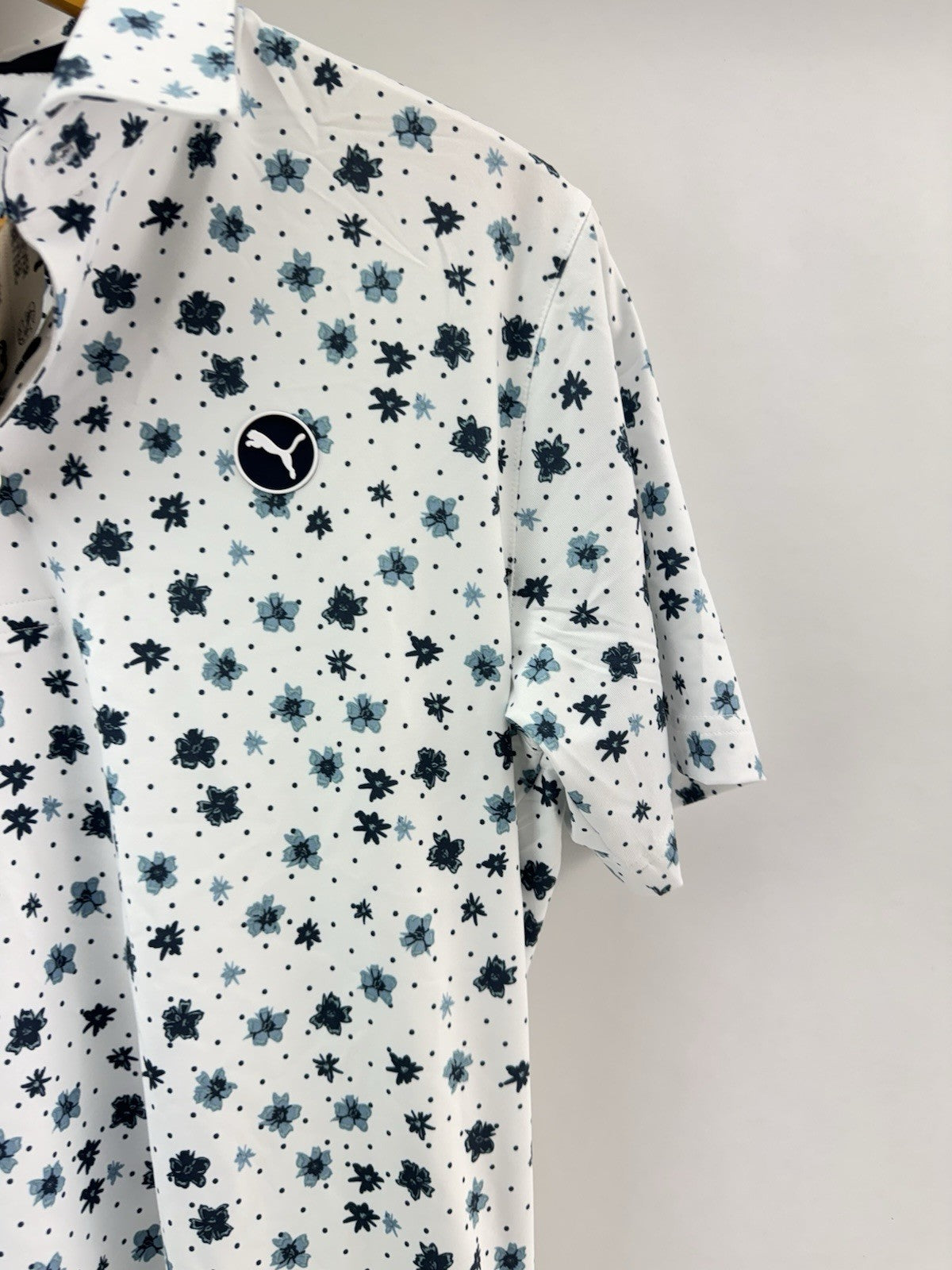 Puma Golf Mens Polo Shirt Cloudspun Floral UK Small /White/Navy /New /252825