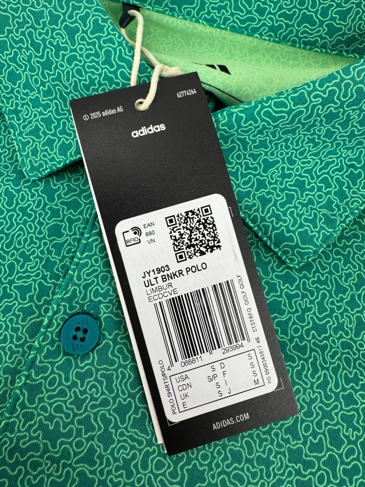 Adidas Men’s Ultimate365 Mini Bunker Golf Polo Size Small Green/3278212