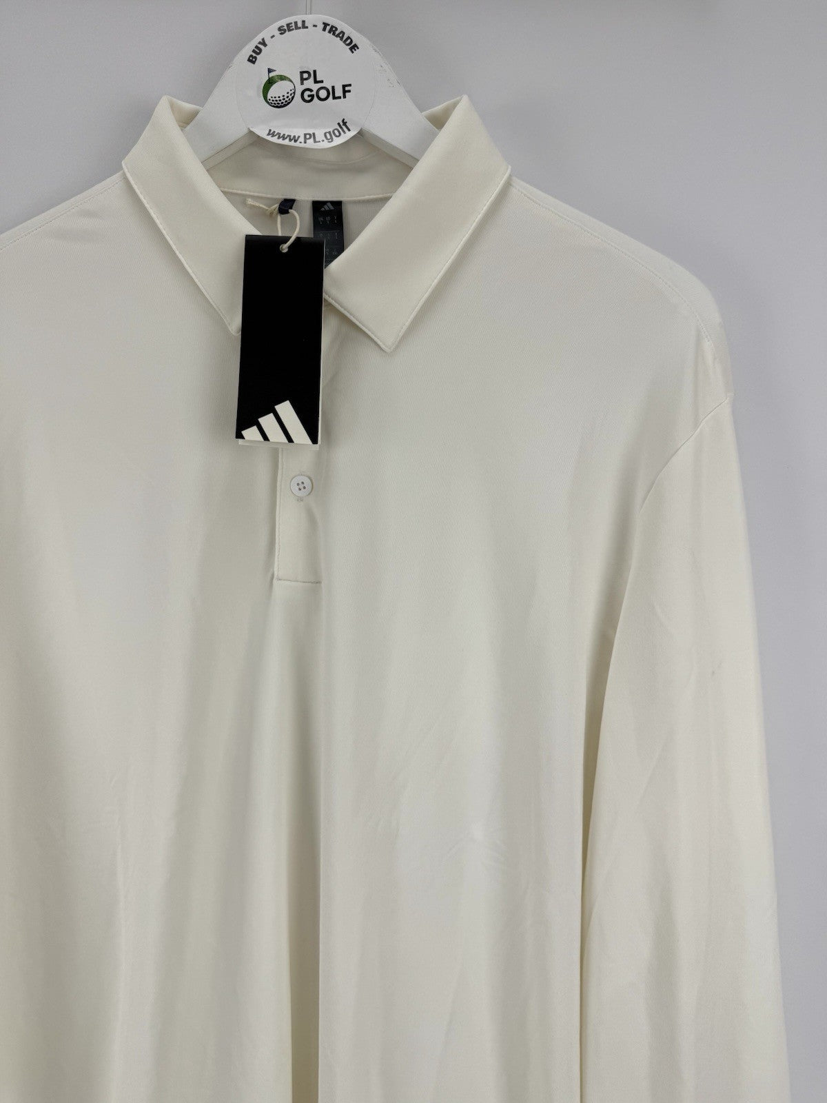 Adidas Core LS Polo Shirt Men's Medium Cream Long Sleeve Golf Wear/329532