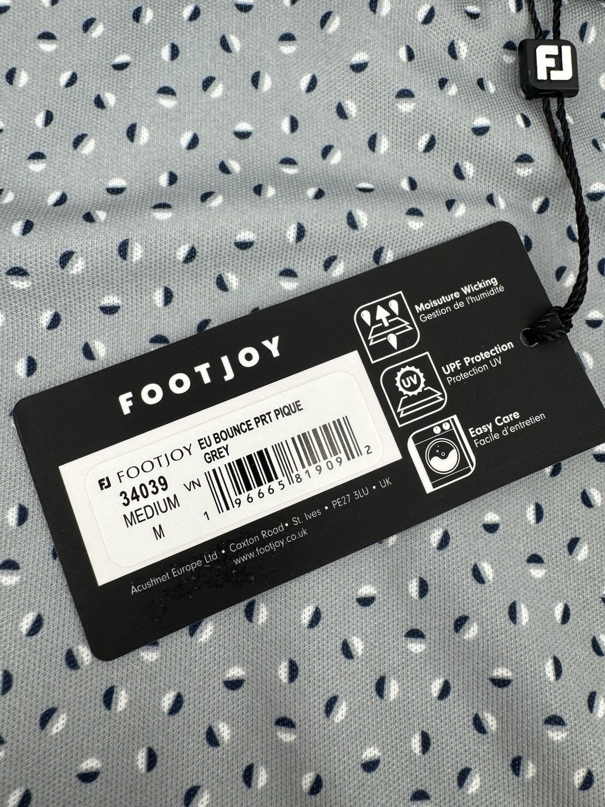 FootJoy Men’s Bounce Print Pique Polo Shirt Size Medium Grey/3363312