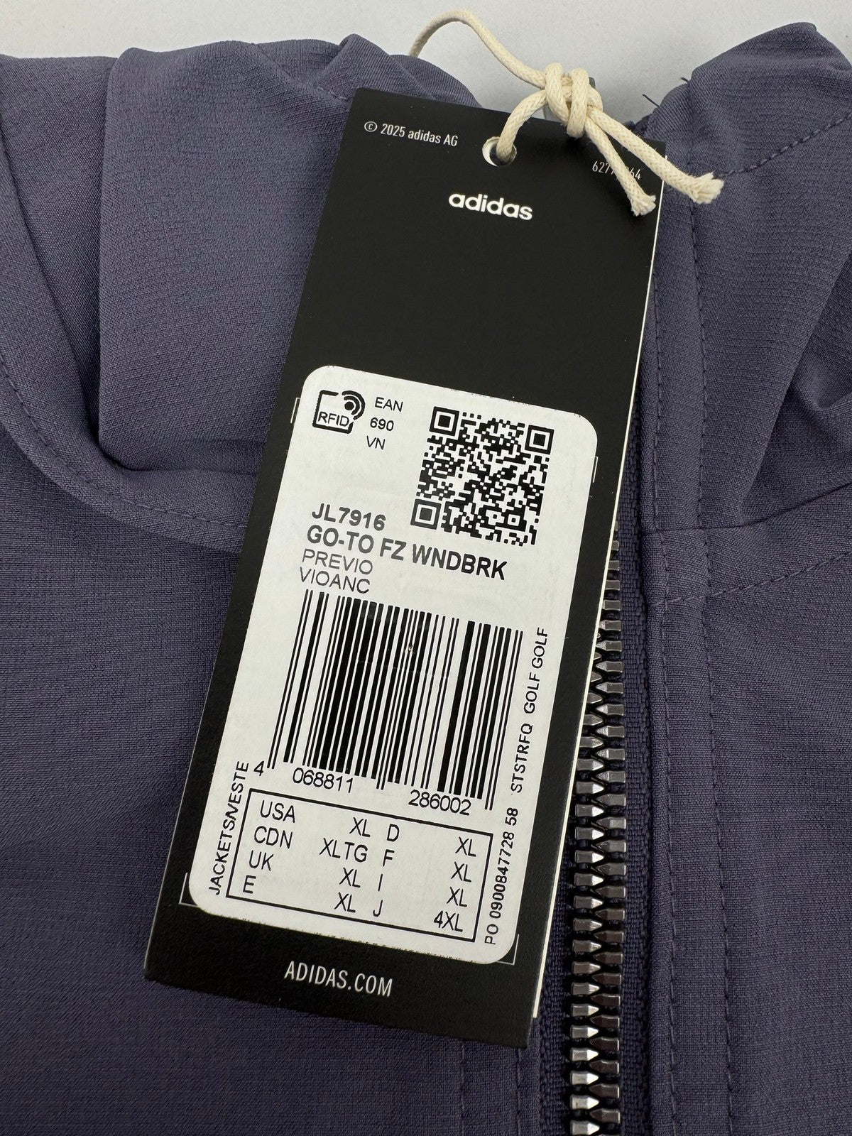 Adidas Go-To Full Zip Windbreaker Men's XL Purple Lightweight Jacket/3277412