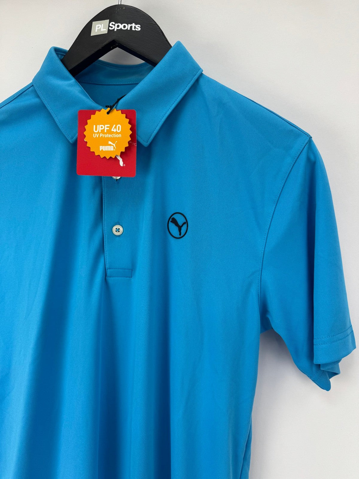 Puma Mens Pure Solid Golf Polo Size Small Aqua Blue UPF 40 UV Protection /352922