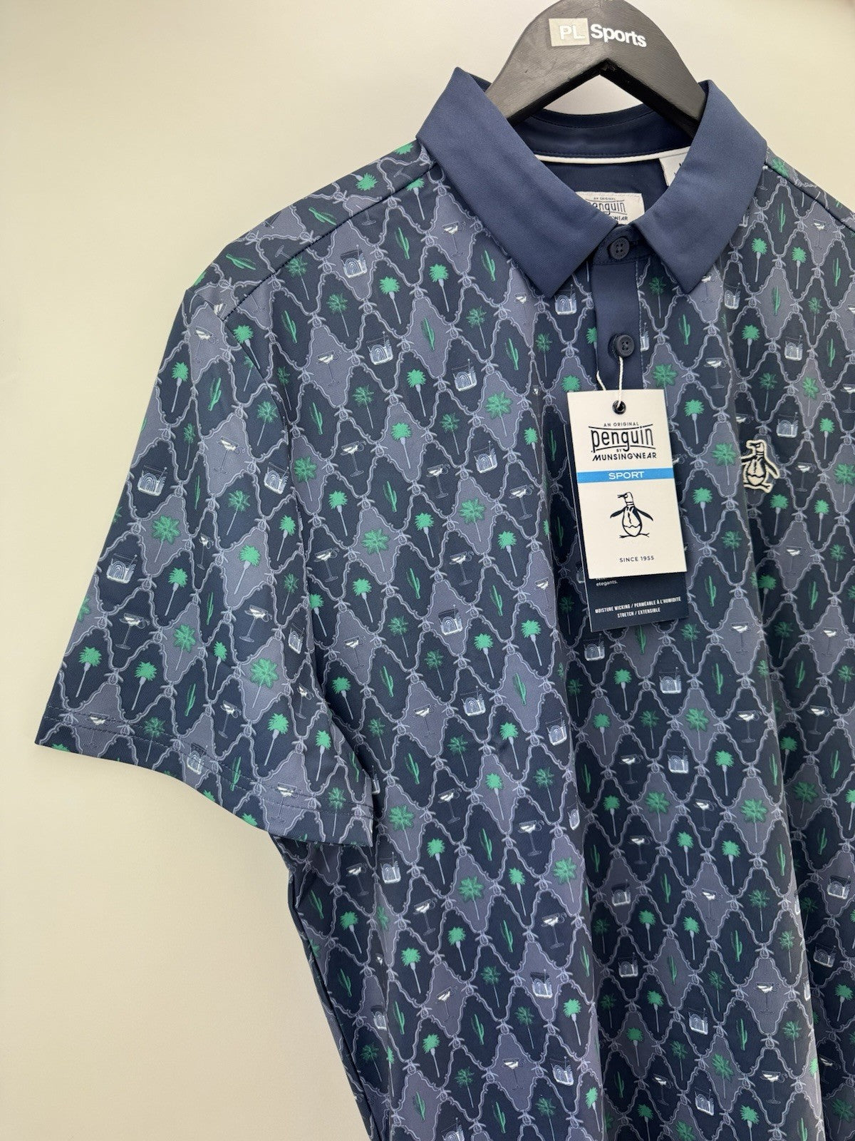 Men’s Original Penguin Golf Lattice Cocktail Blue Golf Polo Size Medium /311045