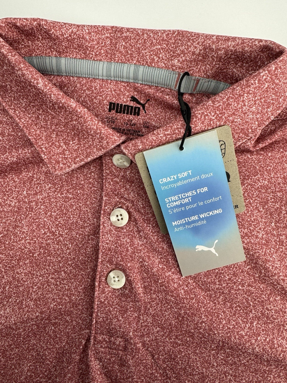Puma Boys Cloudspun Primary Polo Size 13-14yrs/ Pink/ Brand New/ 309167
