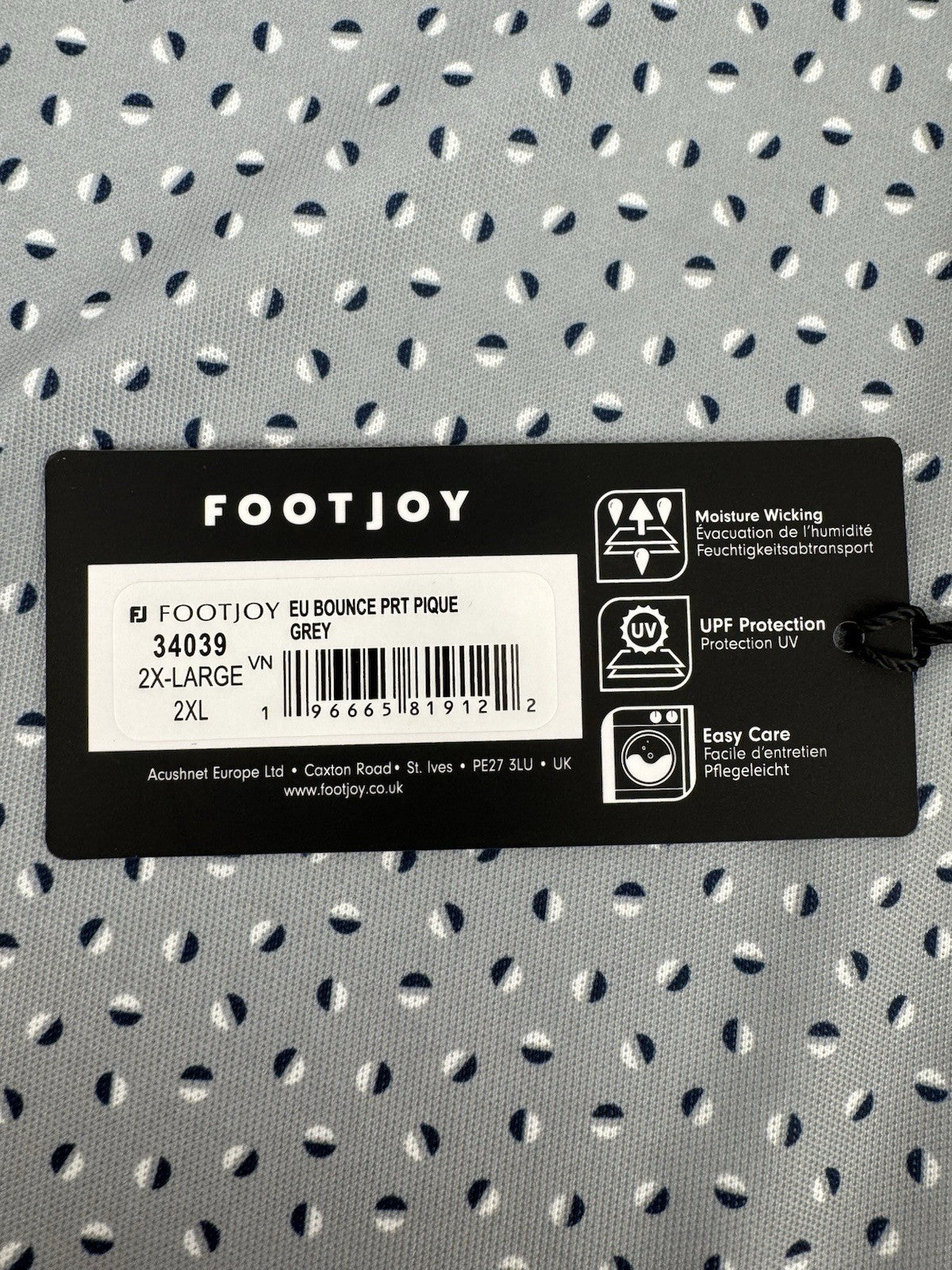 FootJoy Men’s Bounce Print Pique Polo Shirt Size 2XL Grey/3300612