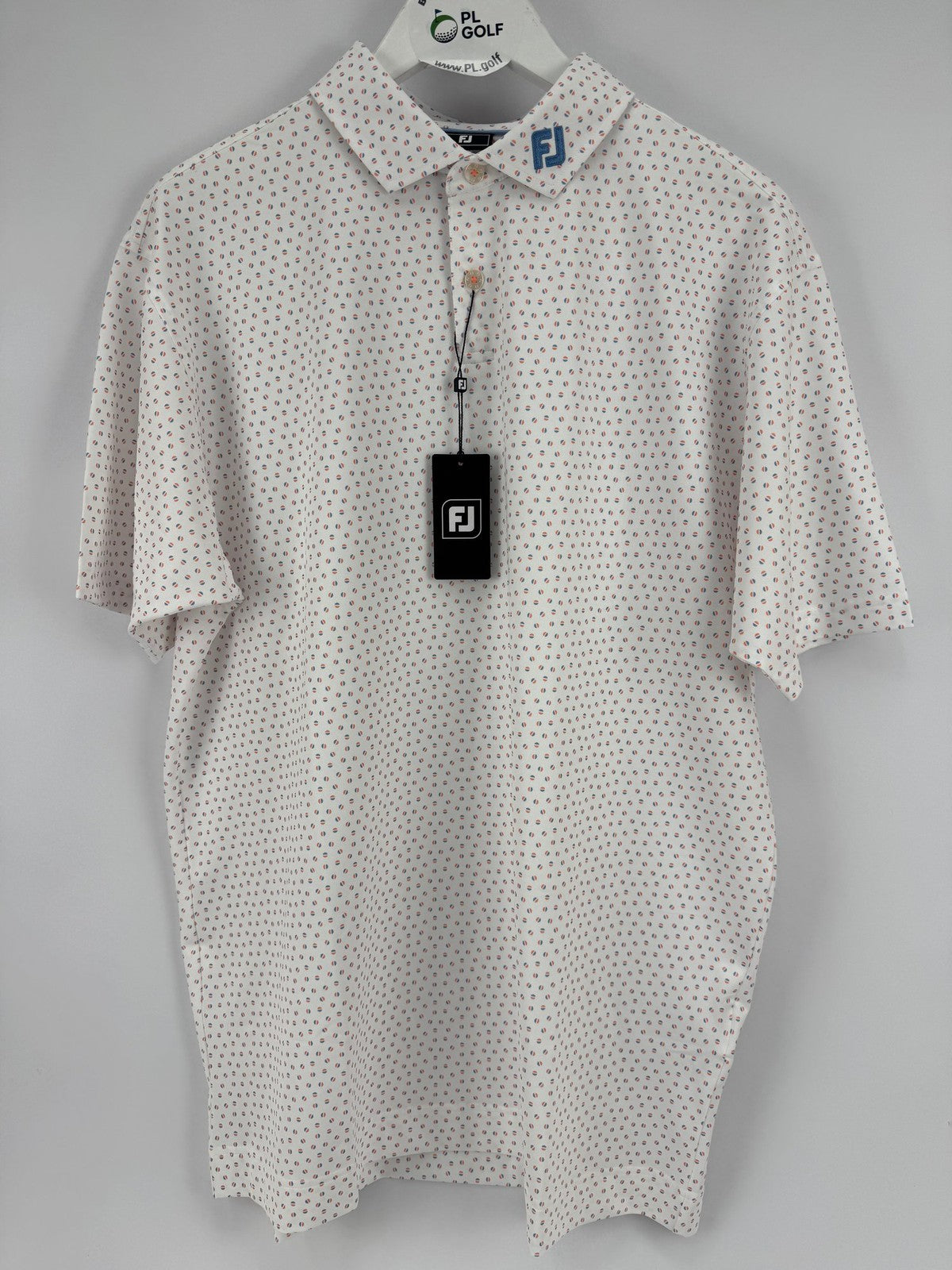 FootJoy Bounce Print Pique Mens Golf Polo Shirt Size XL White Orange Blue/330447