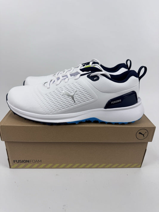 Puma Fusion Plus SL Golf Shoes Men's UK 9.5 White Deep Navy Waterproof/318530
