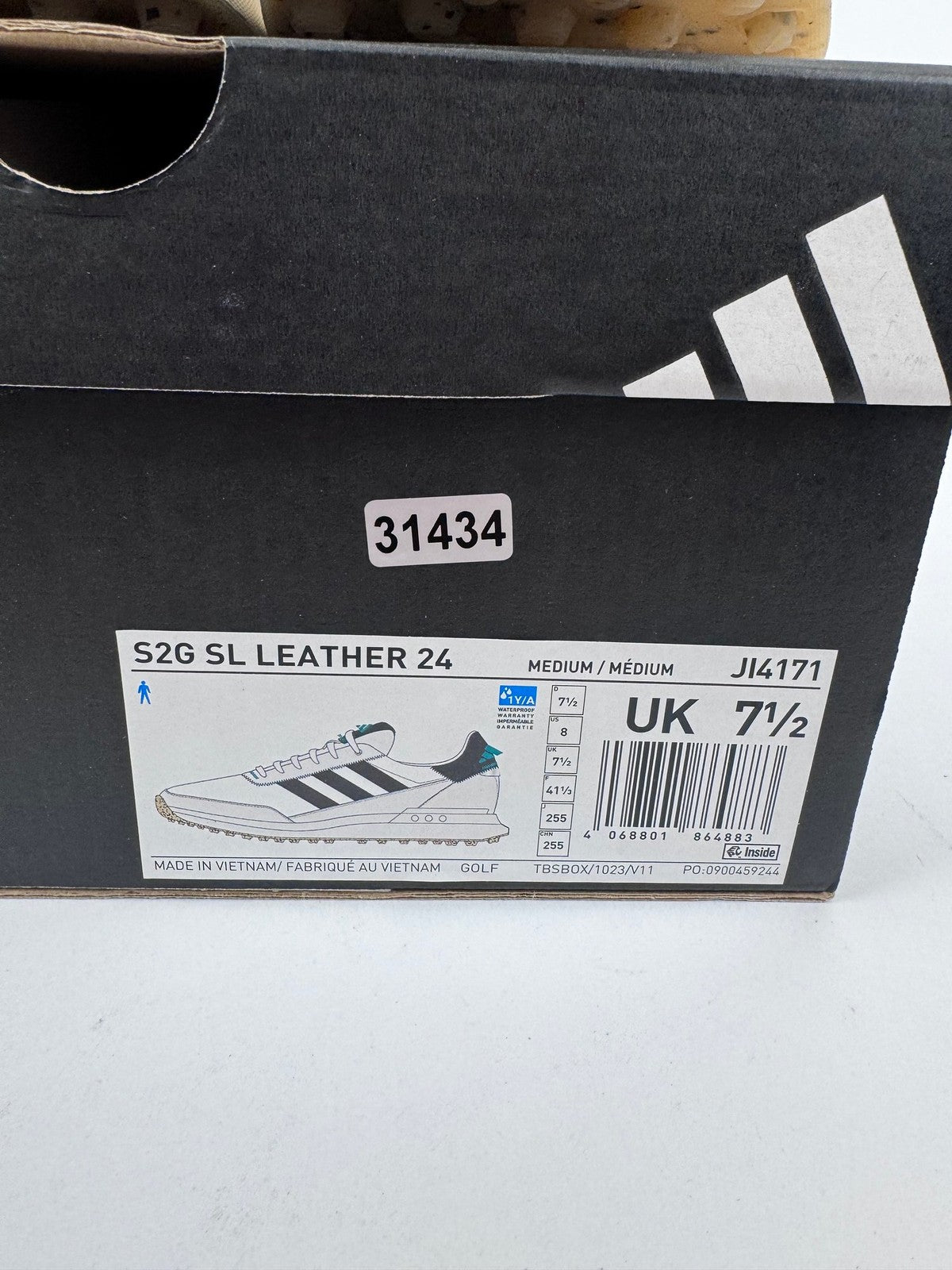 Adidas S2G SL Leather Golf Shoes Men's 7.5 UK White Navy Comfortable Spik/314349