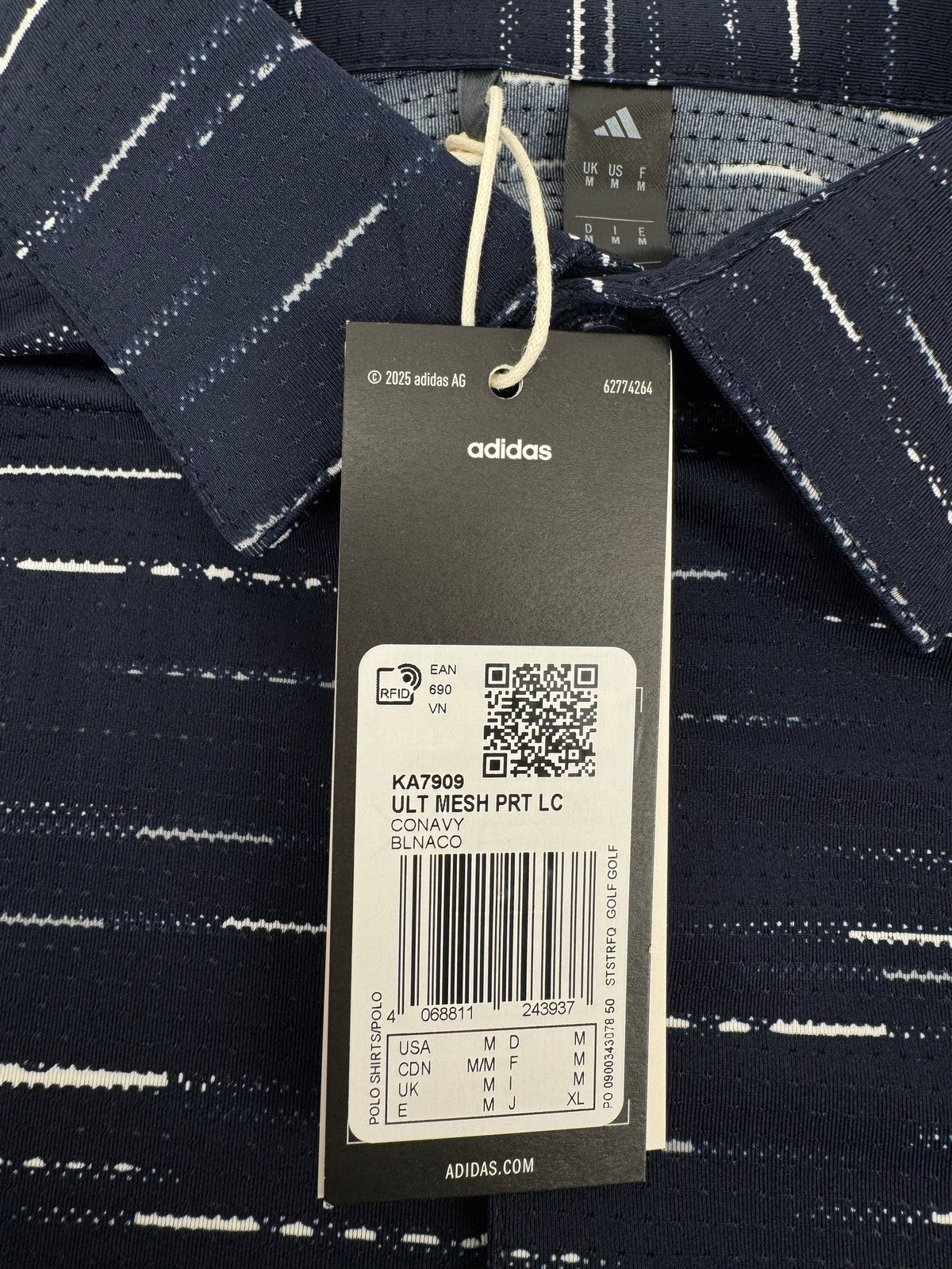 Adidas Ultimate365 Mesh Print Golf Polo Shirt Men's Size Medium Navy/329392