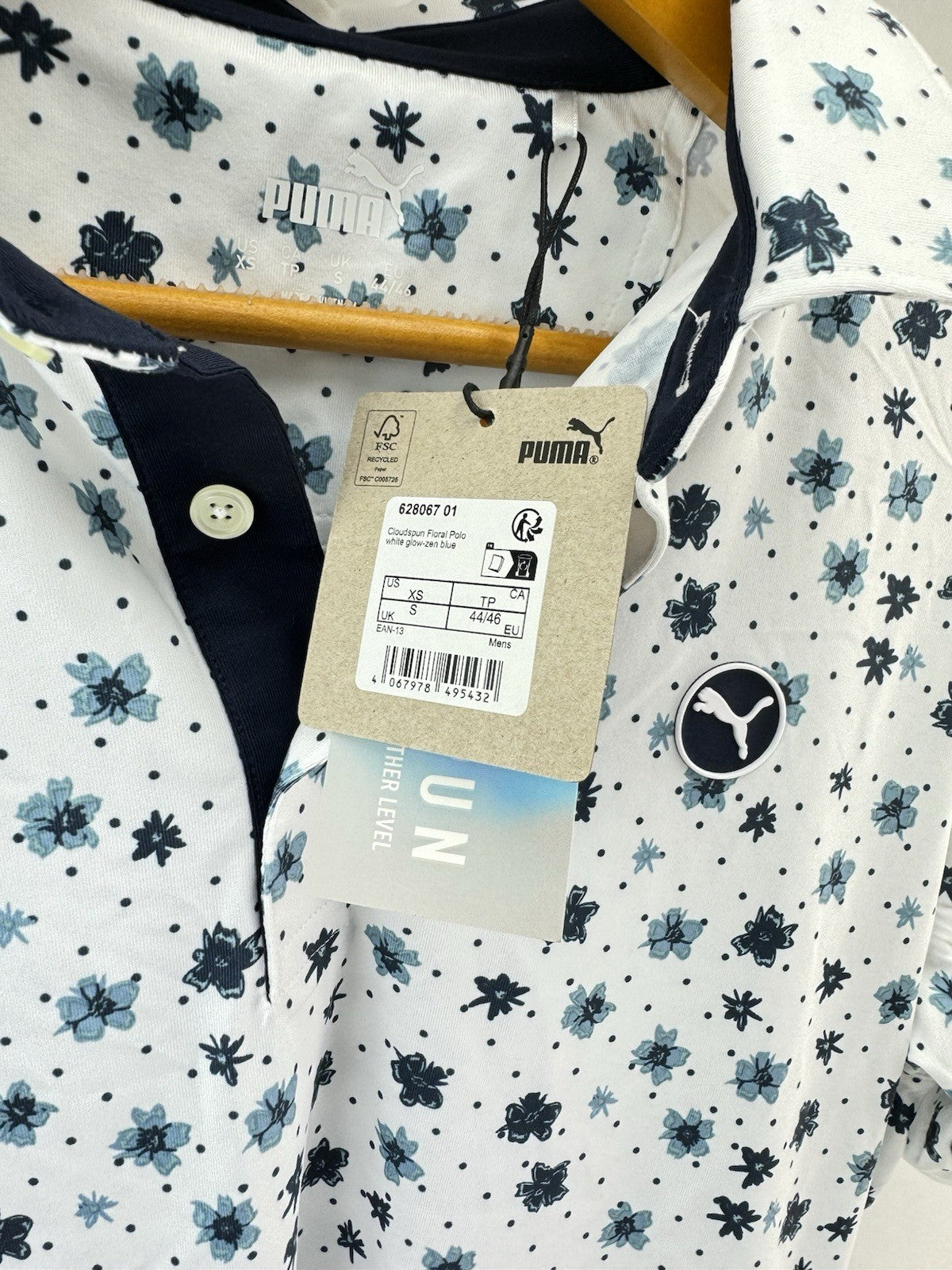 Puma Golf Mens Polo Shirt Cloudspun Floral UK Small /White/Navy /New /252827