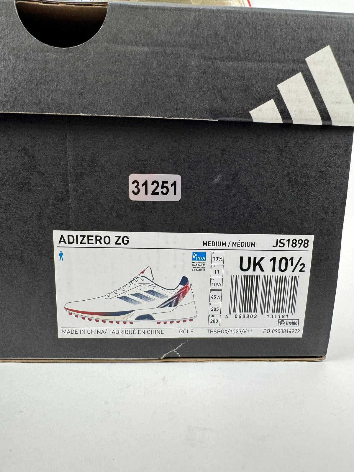 Adidas Adizero ZG Golf Shoes Men's UK 10.5 Medium White Blue Red Spikes/312519
