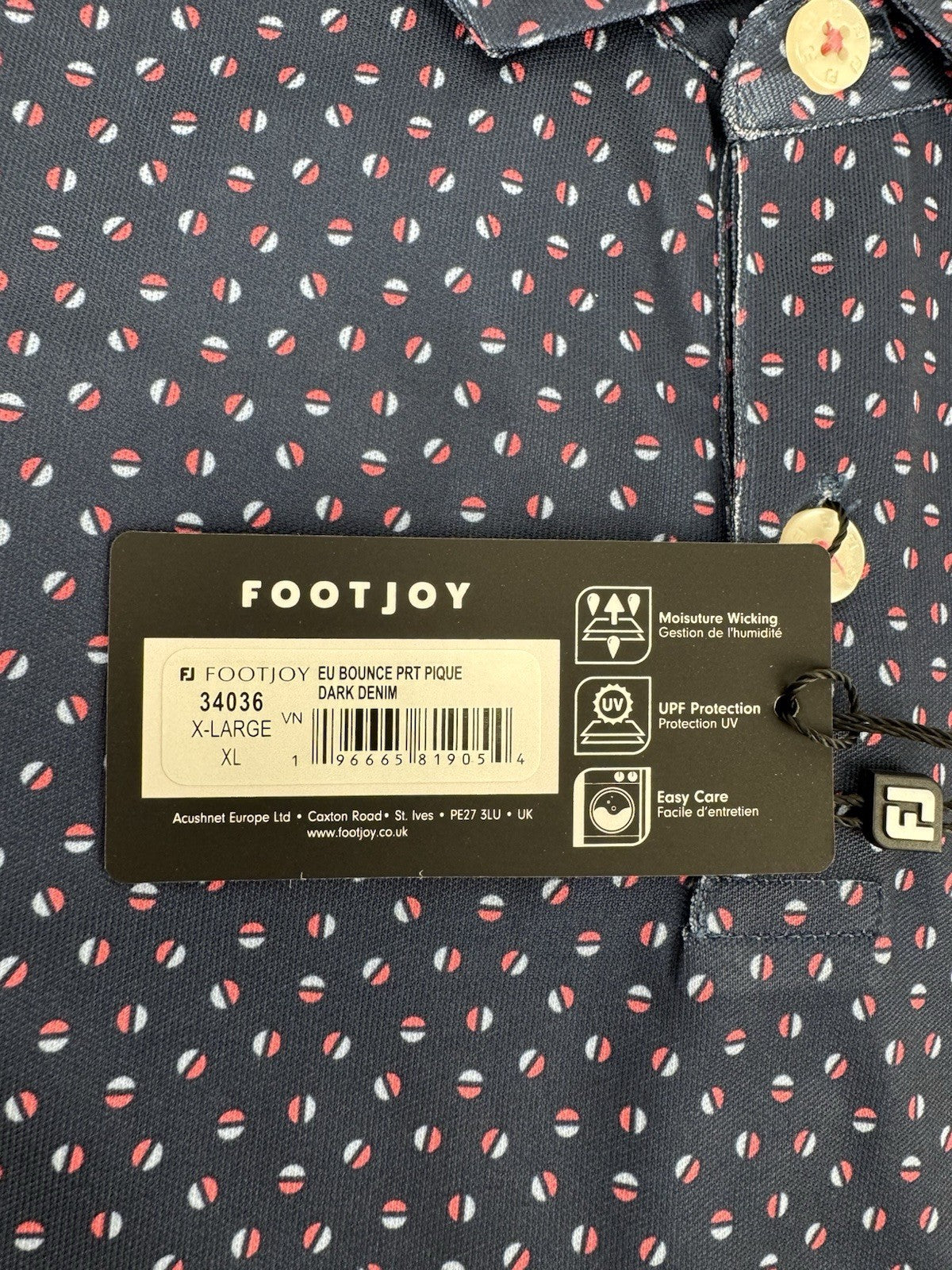 FootJoy Men’s Bounce Print Pique Polo Shirt Size XL Dark Denim/330527