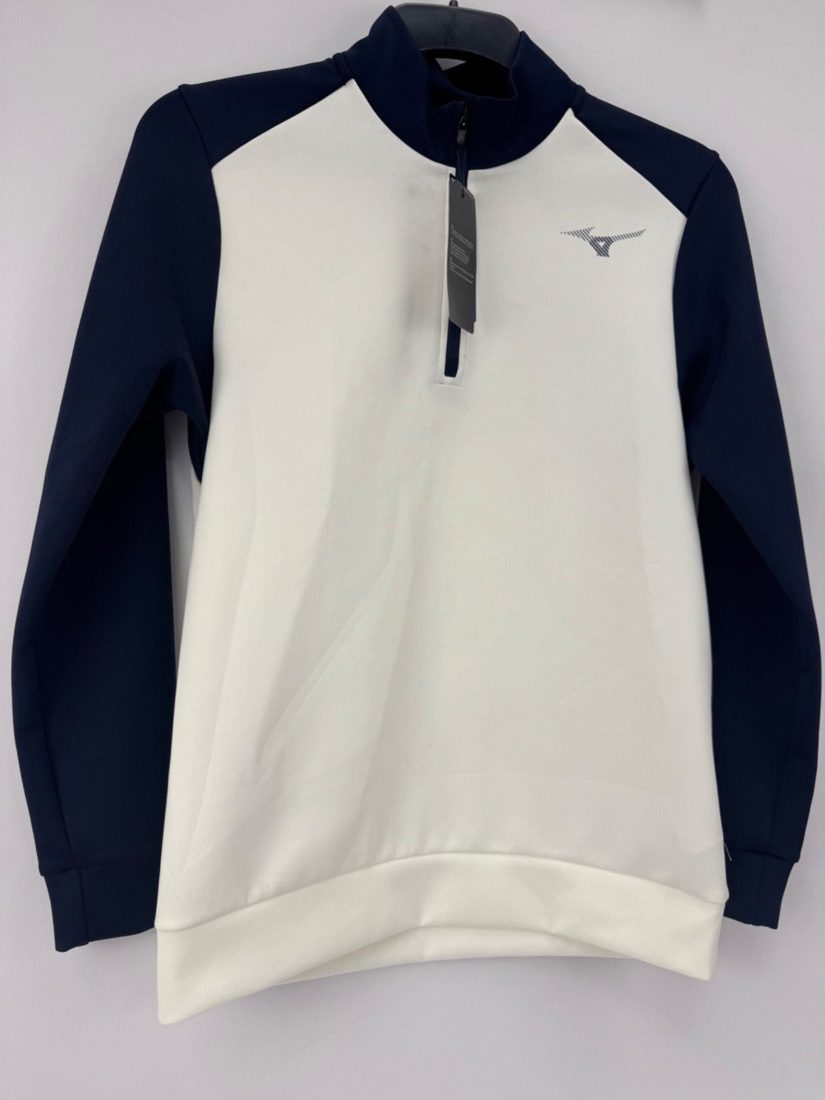 Mizuno RB14 Zip Neck Quarter Golf Sweater Men's Small White Navy Mizuno/365045