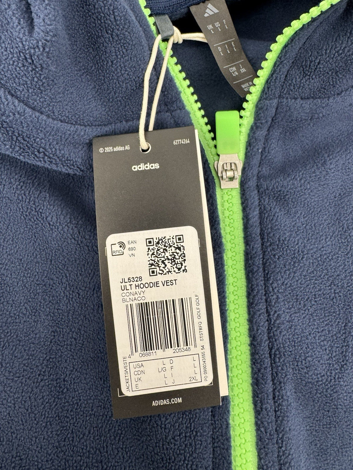 Adidas JL5328 Ultimate365 Fleece Hoodie Vest Men's Size Large Navy Green/325608