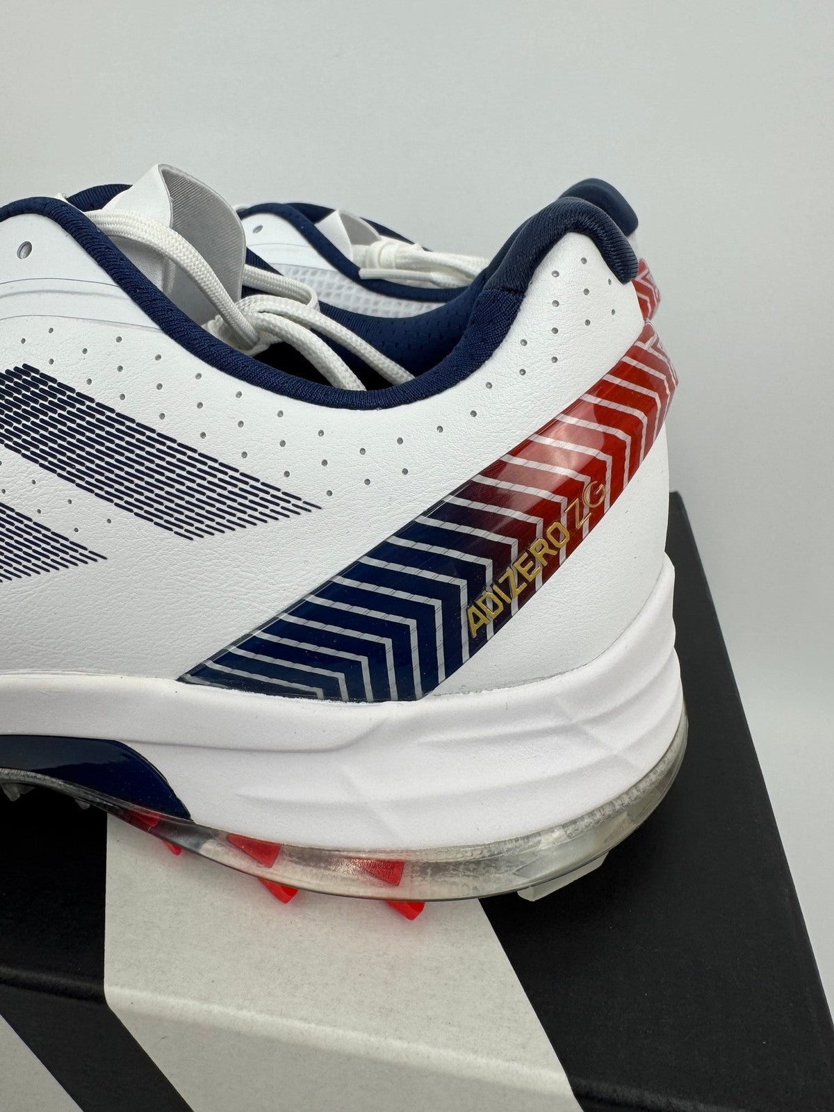 Adidas Adizero ZG Golf Shoes Men's UK 10.5 Medium White Blue Red Spikes/312511
