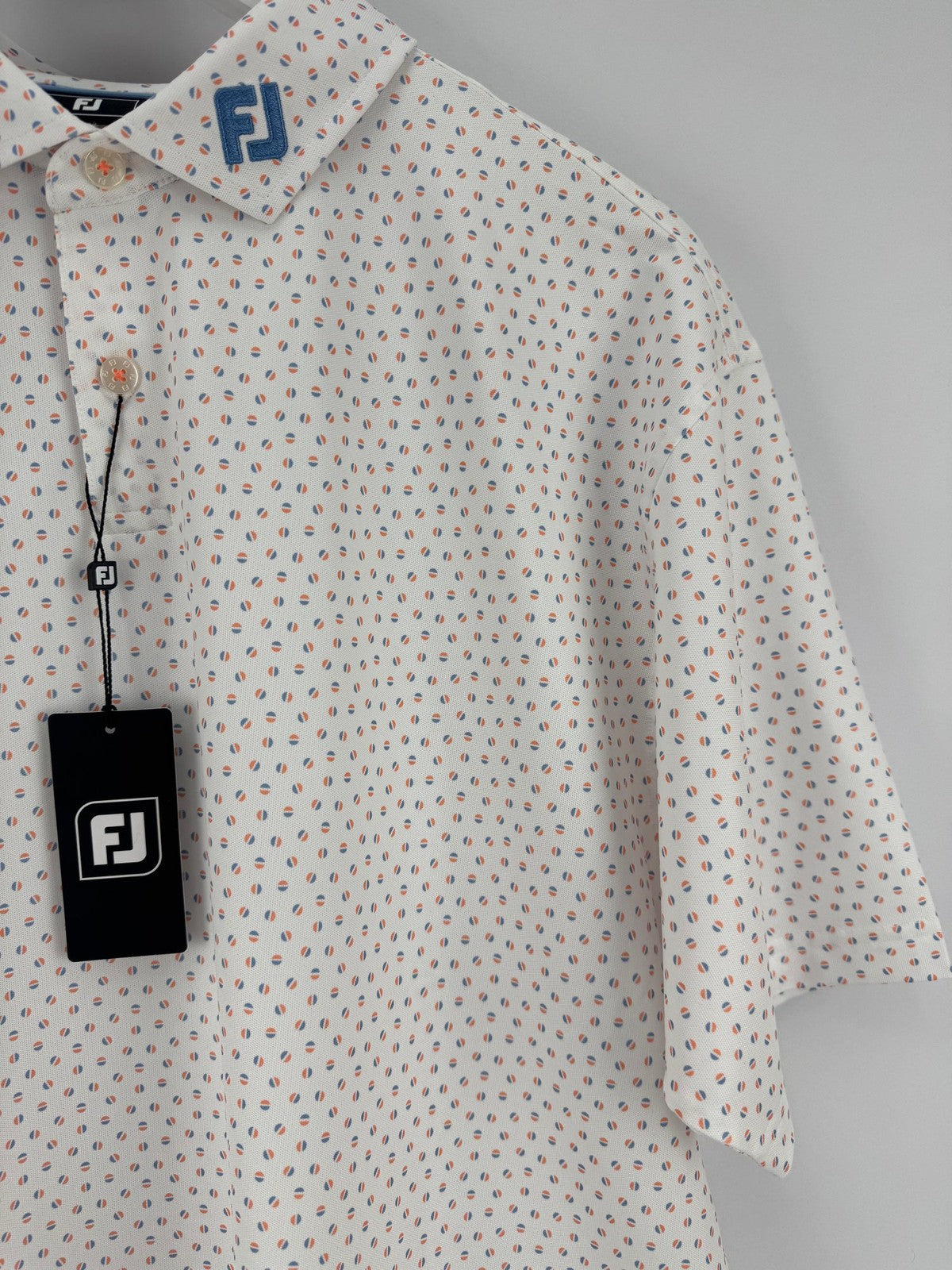 FootJoy Bounce Print Pique Mens Golf Polo Shirt Size 2XL White Orange Blue/330463