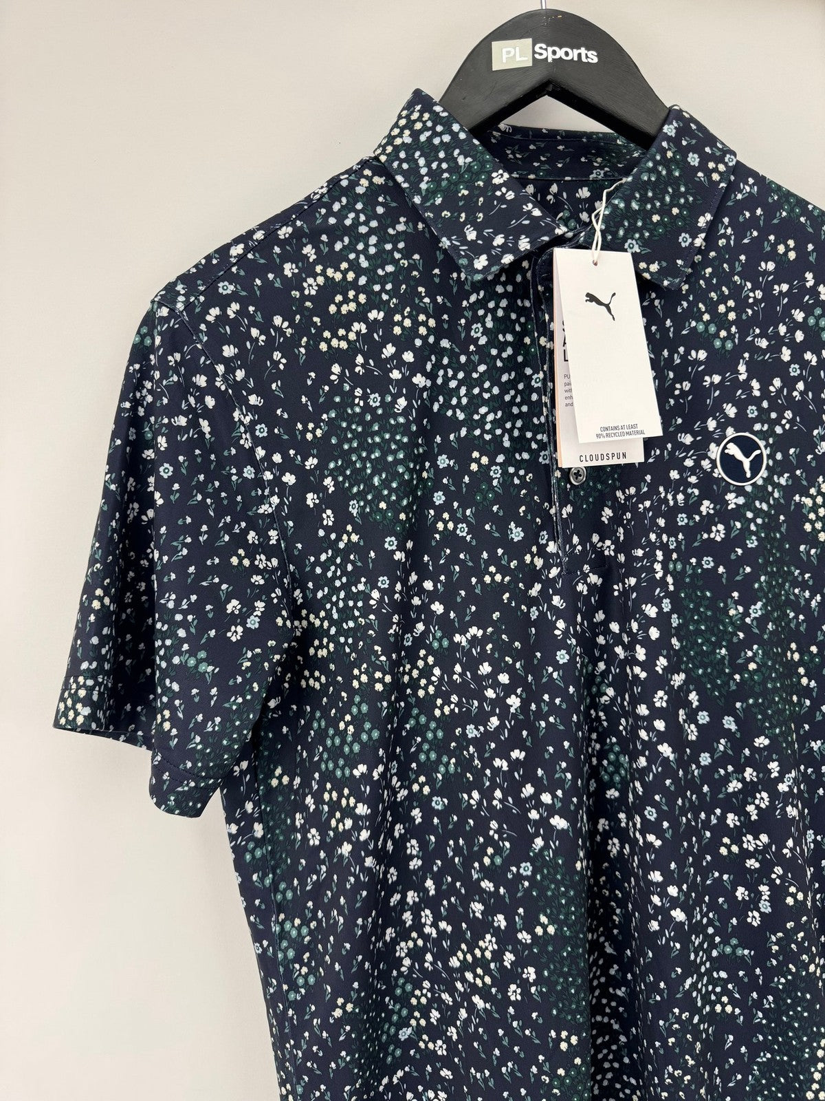 Puma Cloudspun Garden Short Sleeve Polo Mens Size Medium Navy Floral Print/354142