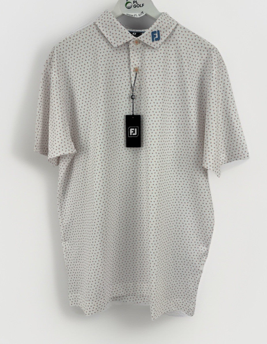FootJoy Mens Bounce Print Pique Polo Shirt Size Large White Hibiscus Flint/330490