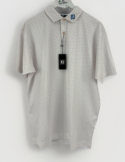 FootJoy Mens Bounce Print Pique Polo Shirt Size Large White Hibiscus Flint/330490
