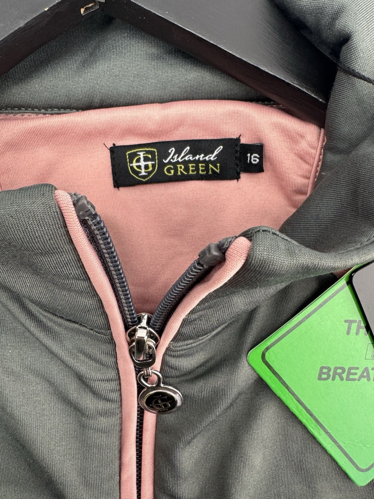 Island Green Ladies Golf Full Zip Sweater Size UK 16 Grey Pink Brand New/ 3080412