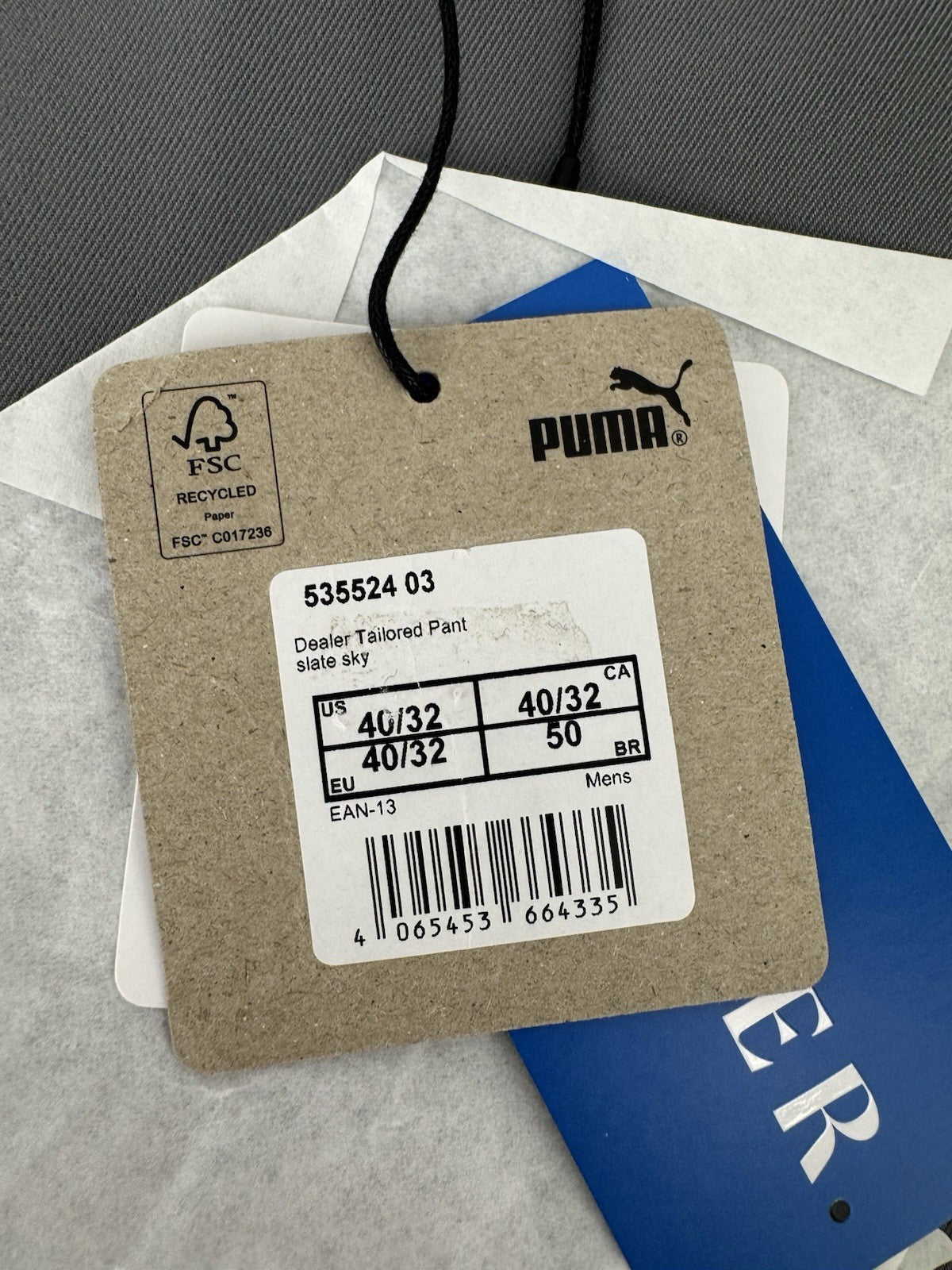 Puma Dealer Tailored Fit Golf Trousers Grey Mens Size 40/32 Slate Sky Golf/353911