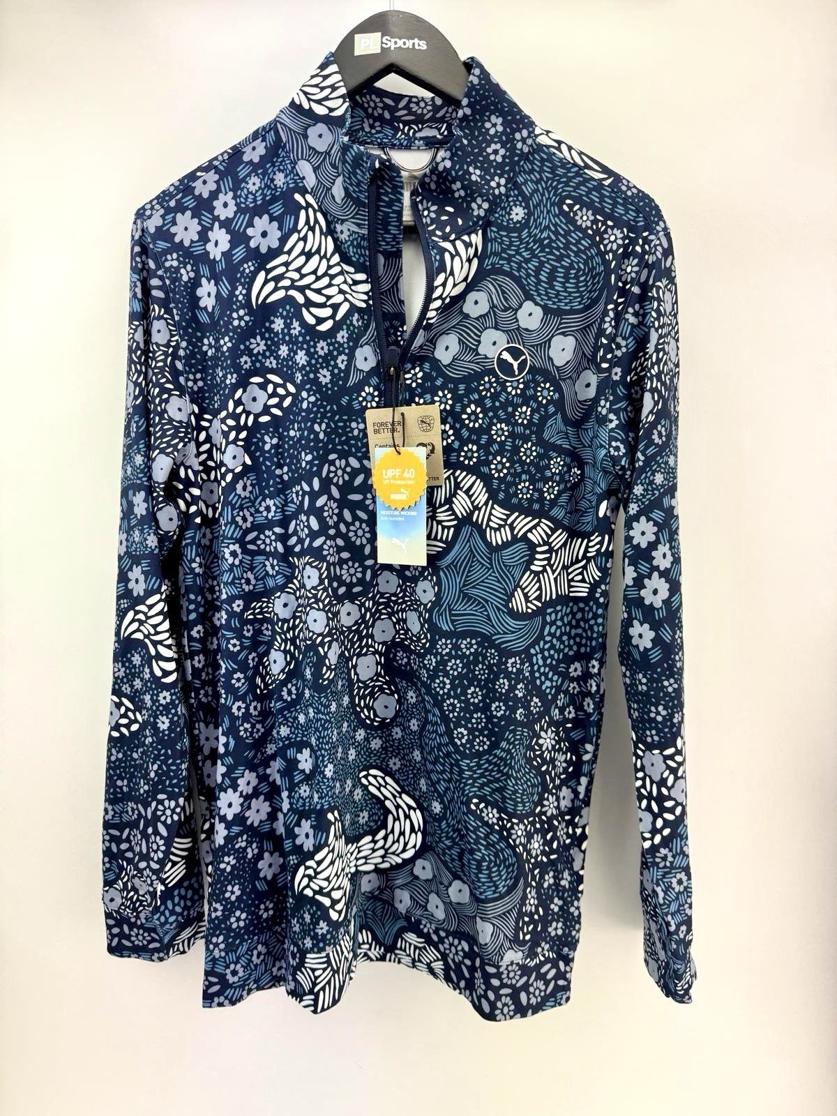 Mens Puma Cloudspun Bloom Camo 1/4 Zip Pullover Sweater Navy Size Small/ 307550