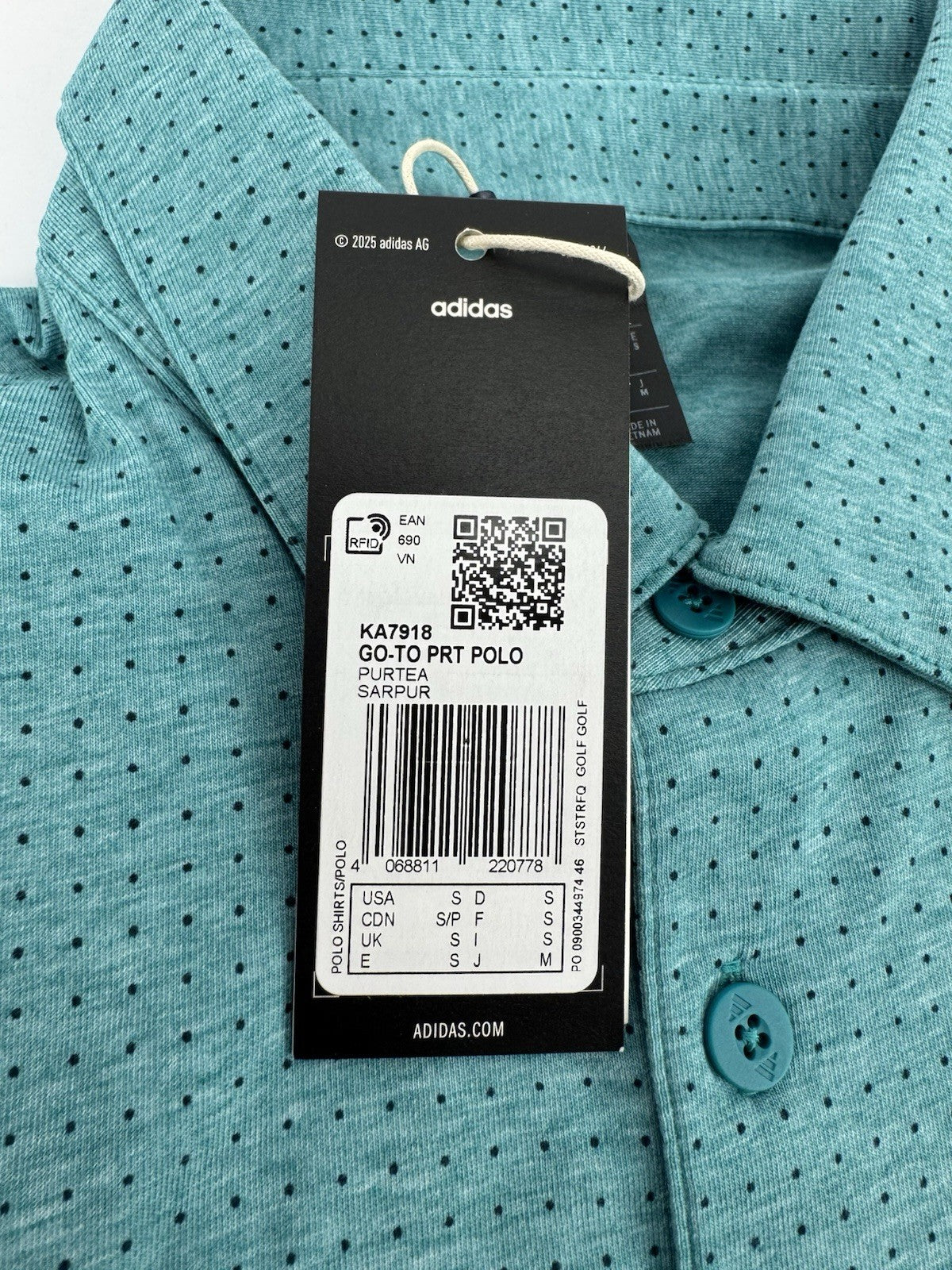 Adidas Go-To Rise Print Polo Shirt Men's Golf Size Small Pure Teal/3292111