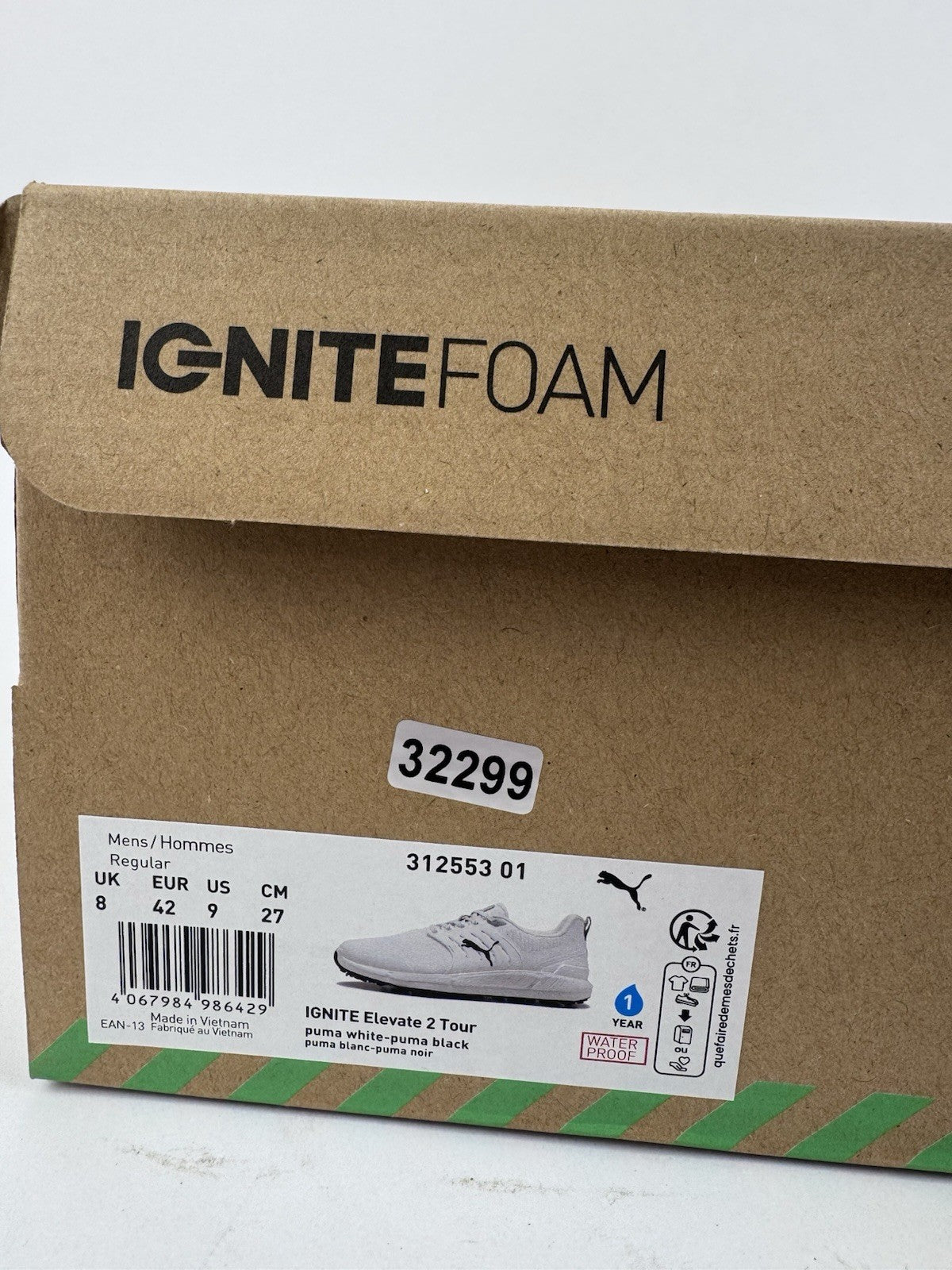 Puma Ignite Elevate 2 Tour Men's Golf Shoes Size UK 8 White Waterproof/322999