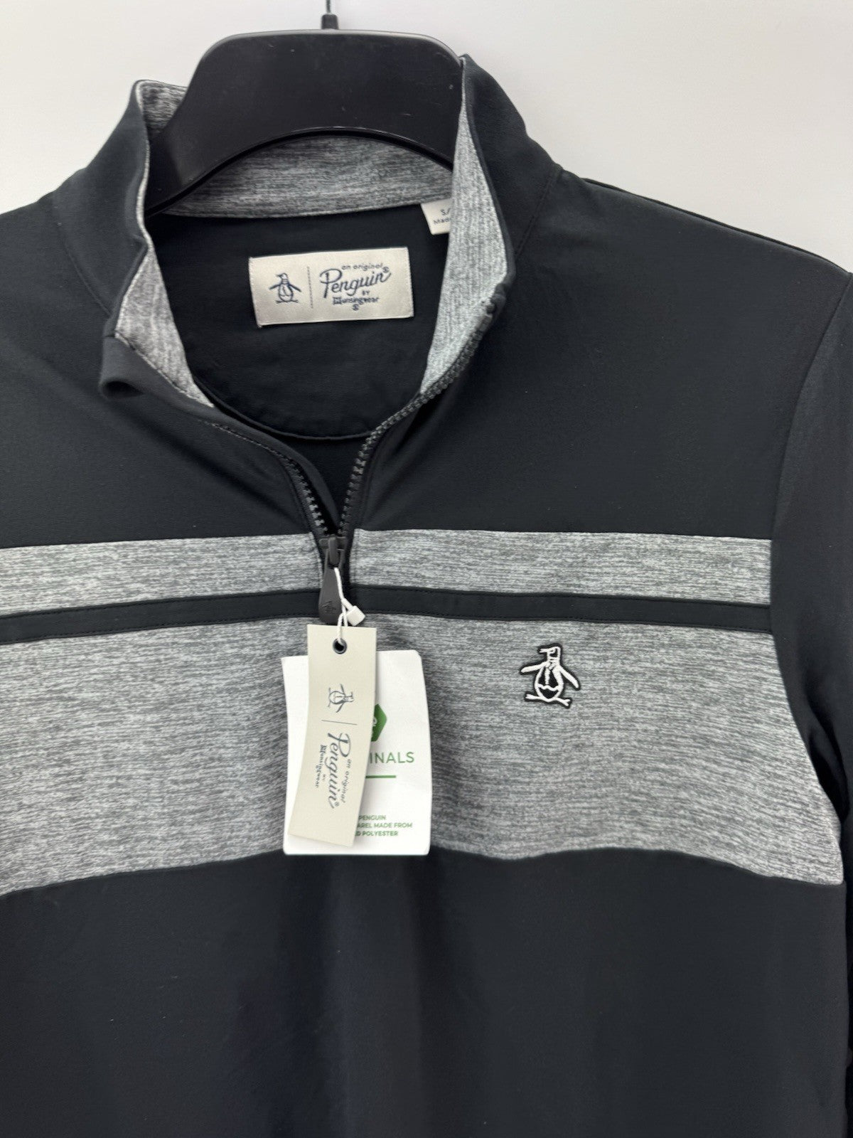 Original Penguin Pullover Colour Block 1/4 Zip UK Small /Black /New /252583