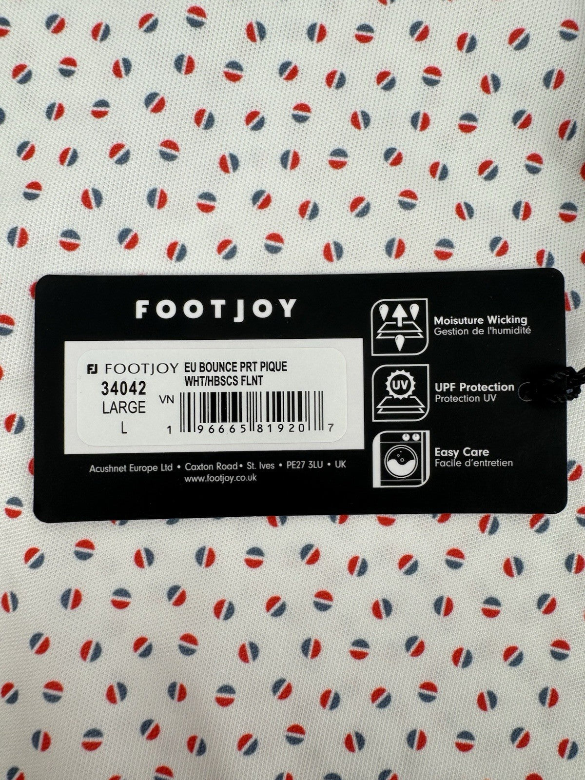 FootJoy Mens Bounce Print Pique Polo Shirt Size Large White Hibiscus Flint/3304911