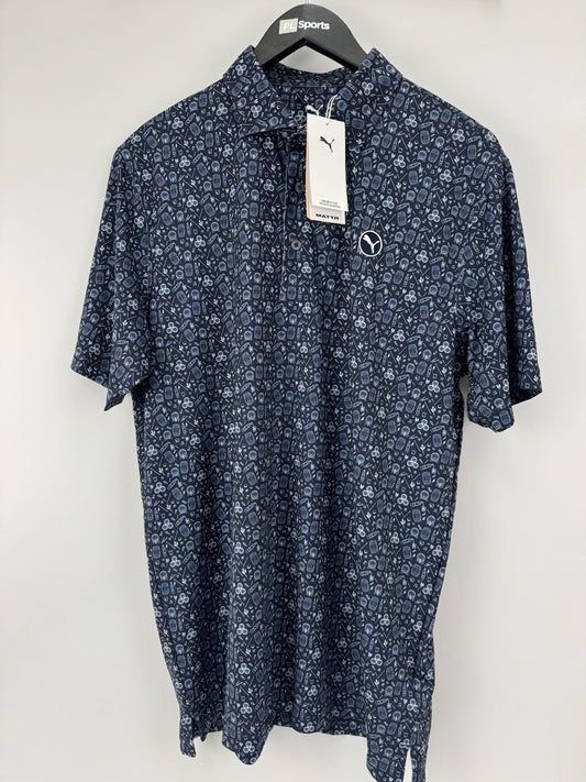 Puma Golf Mens Polo Shirt Mattr Palm Port Polo UK Mens Size Large Navy/353970
