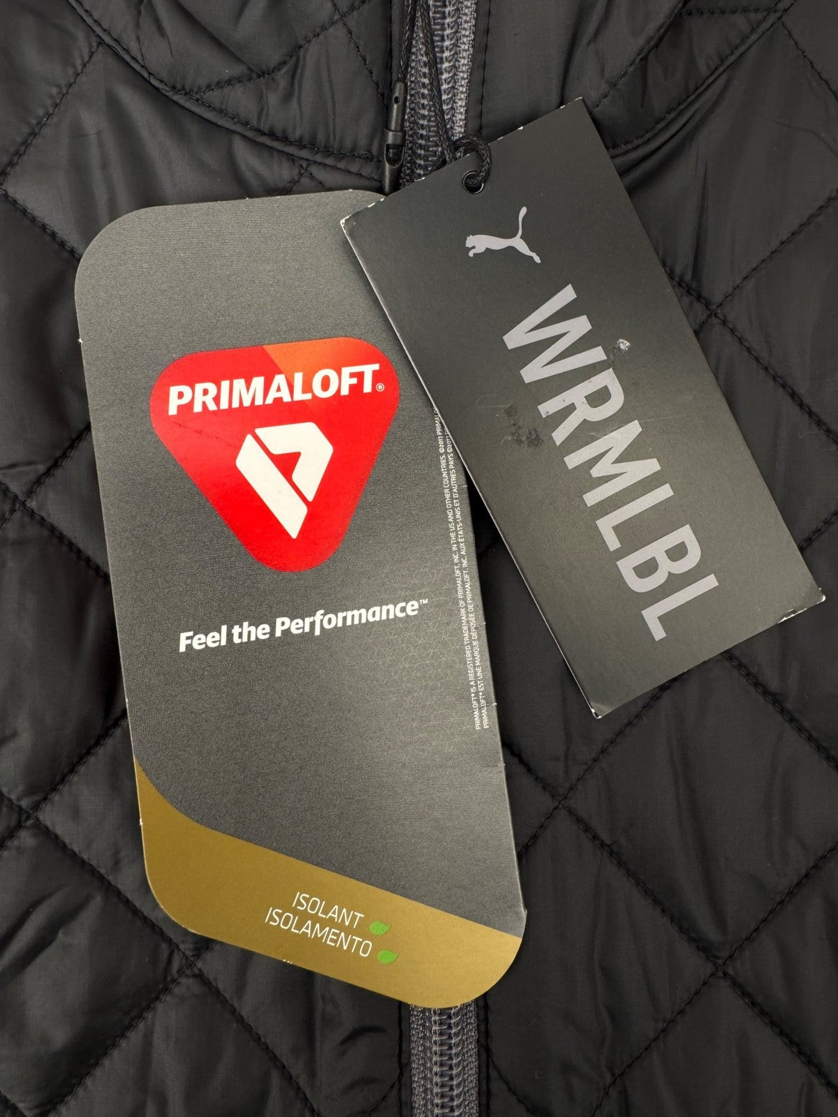 Puma WRM LBL Quilted Golf Vest Men's Size S Black Grey Primaloft Insulate/365031