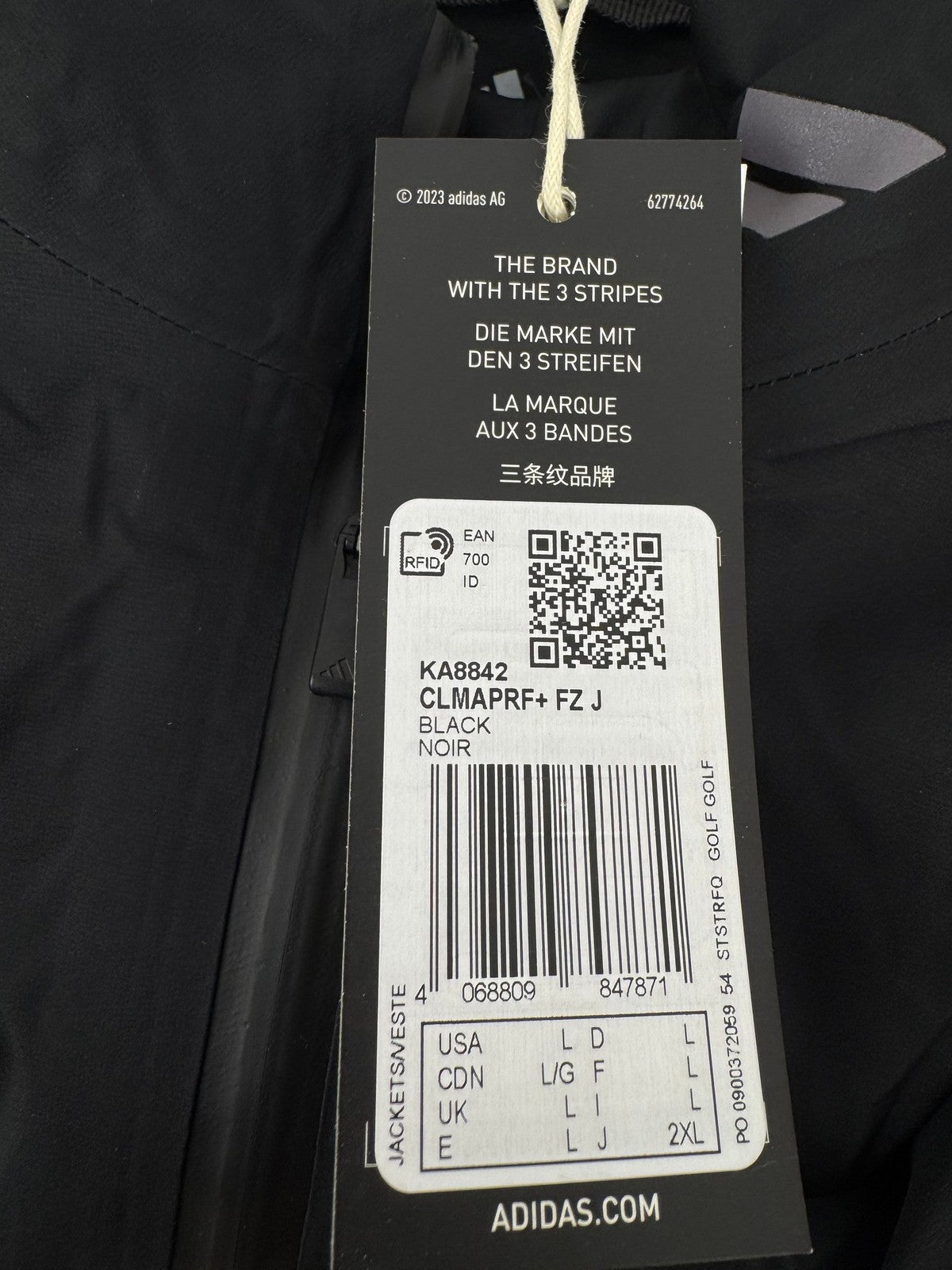 Adidas ClimaProof Black Golf Jacket Men's Large Waterproof Lightweight/325148