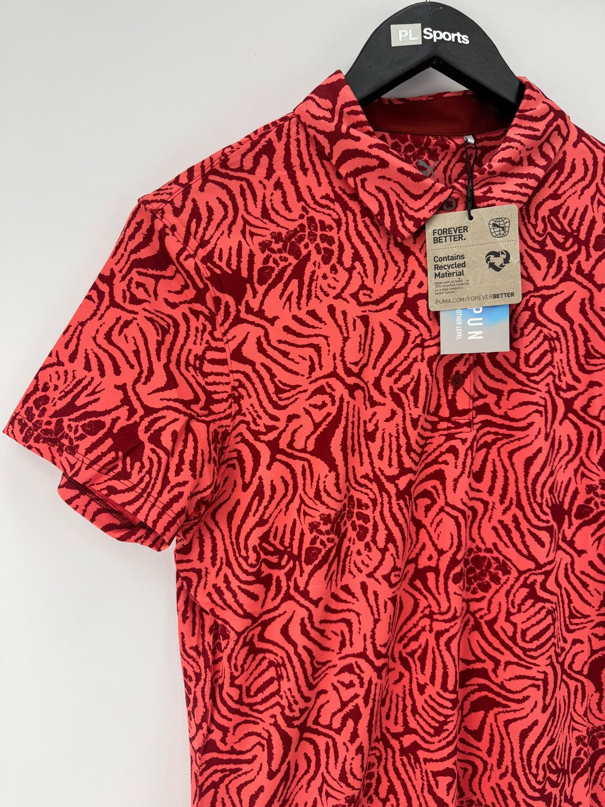 PUMA Women Cloudspun Zebra SS Polo Shirt Salmon Intense Red Size M Golf/352933