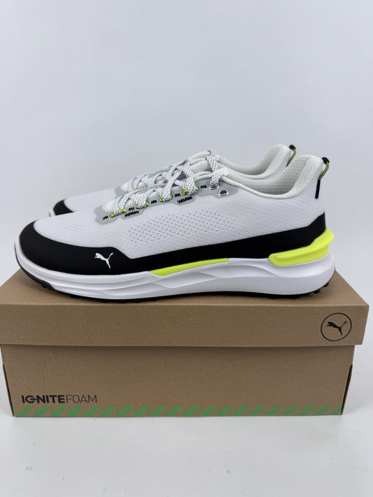 Puma IGNITE Elevate X Golf Shoes Mens Size UK 9 White Black Safety Yellow/318490