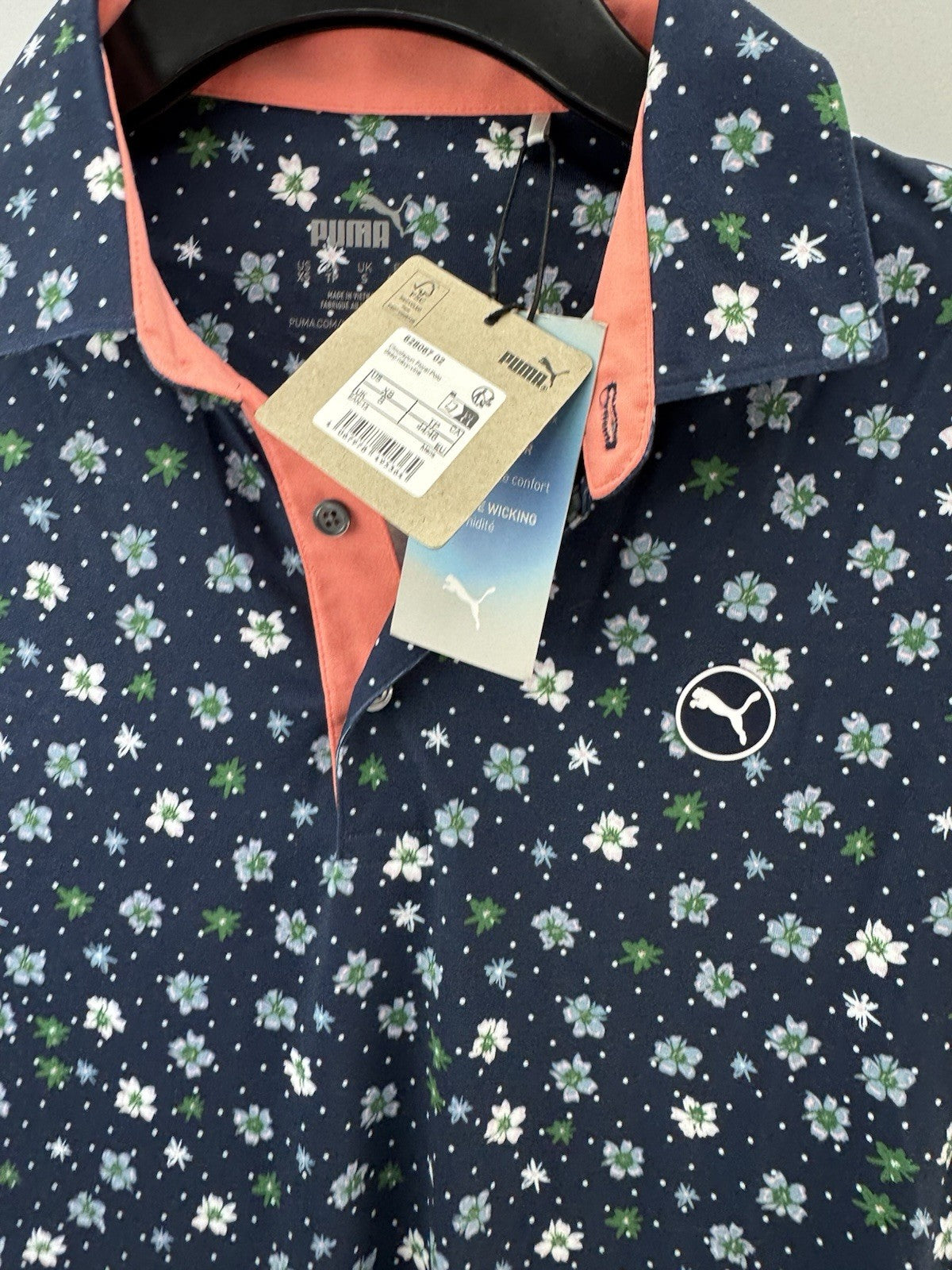 Puma Golf Mens Polo Shirt Cloudspun Floral UK Small /Navy /New /256366