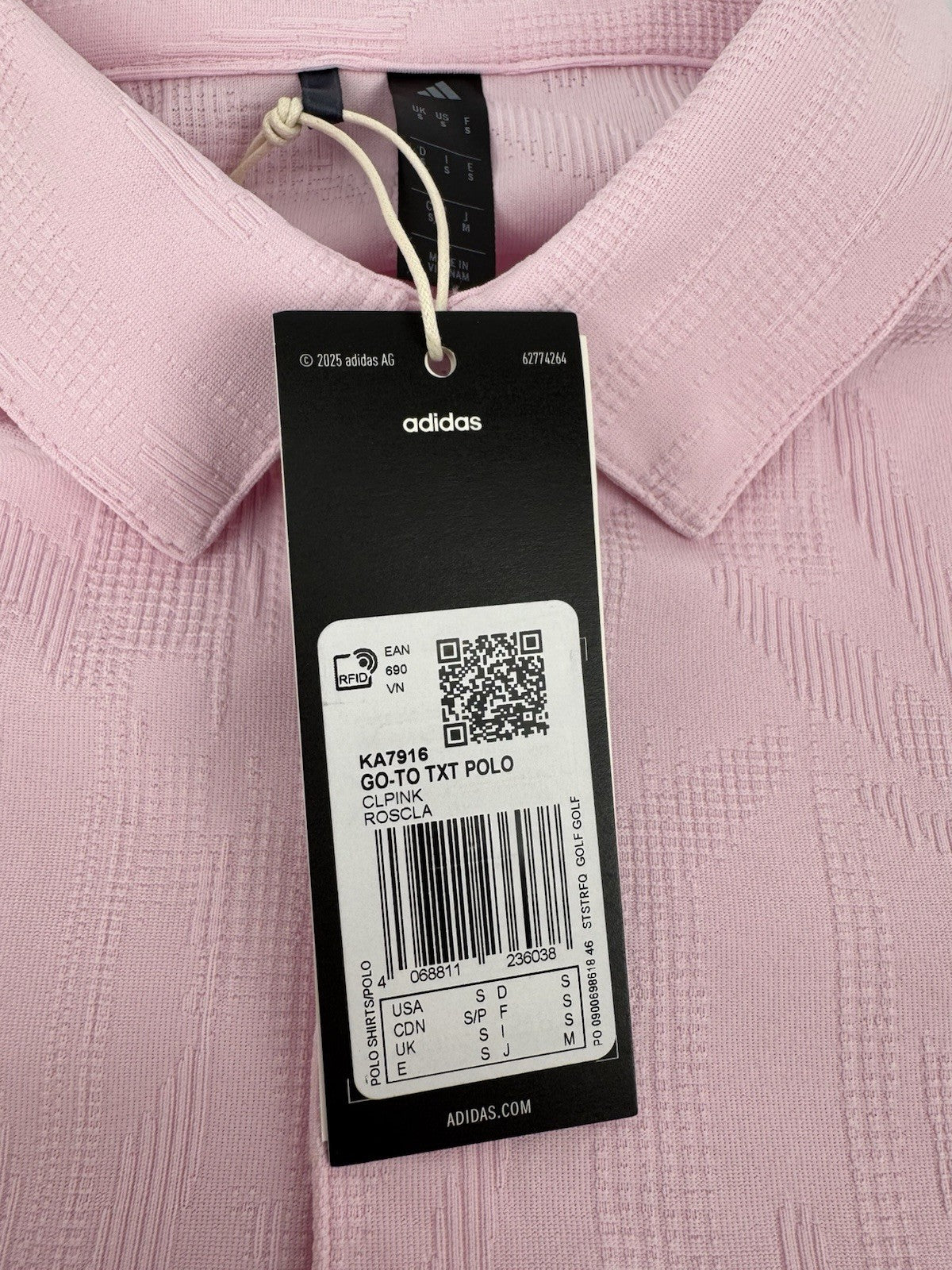 Adidas Go-To Textured Golf Polo Men's Size Small Clear Pink Short Sleeve/329368