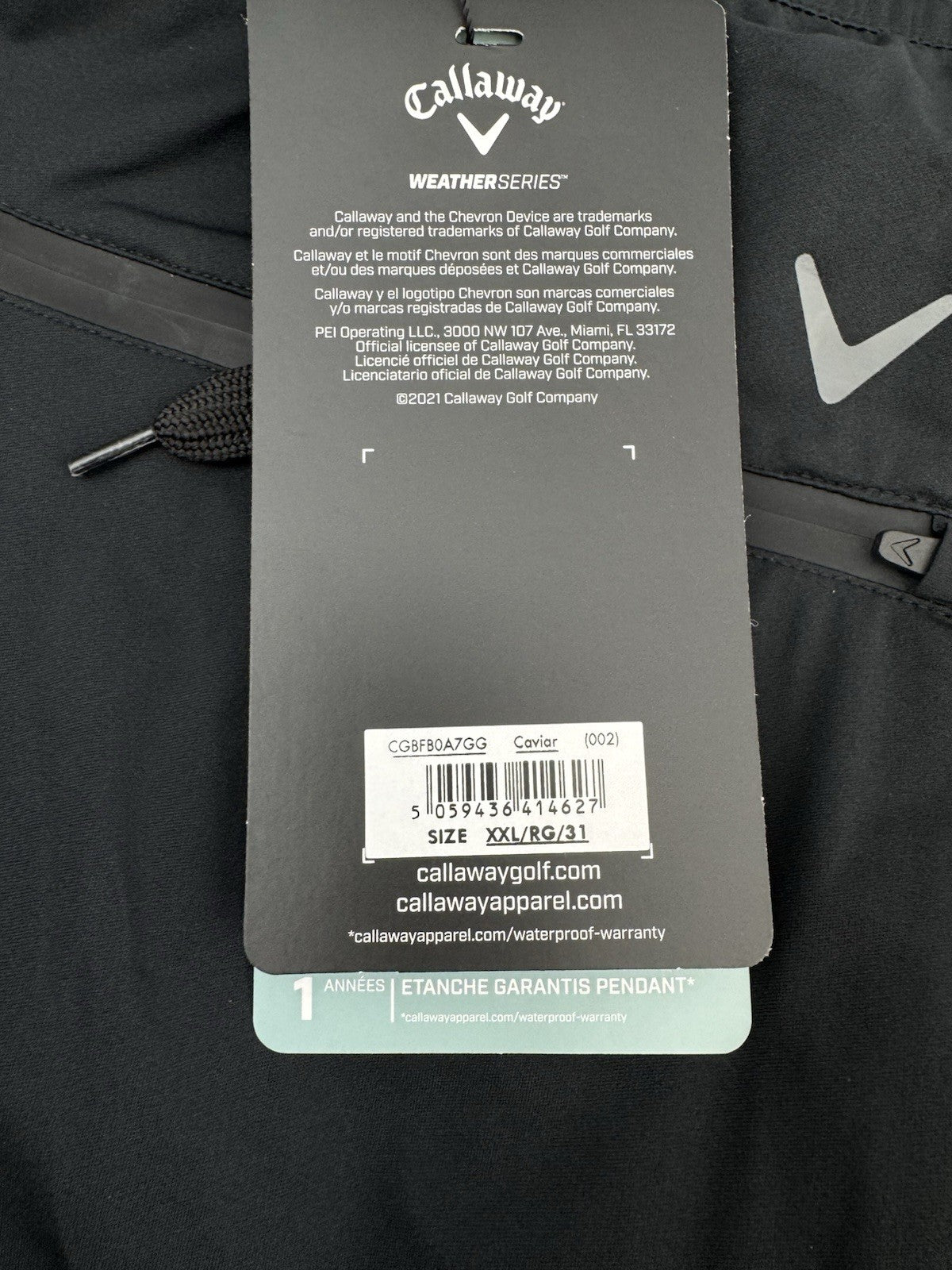 Callaway Stormlite Waterproof Trousers Mens /Size XXL 31 Leg /Black /New /242265
