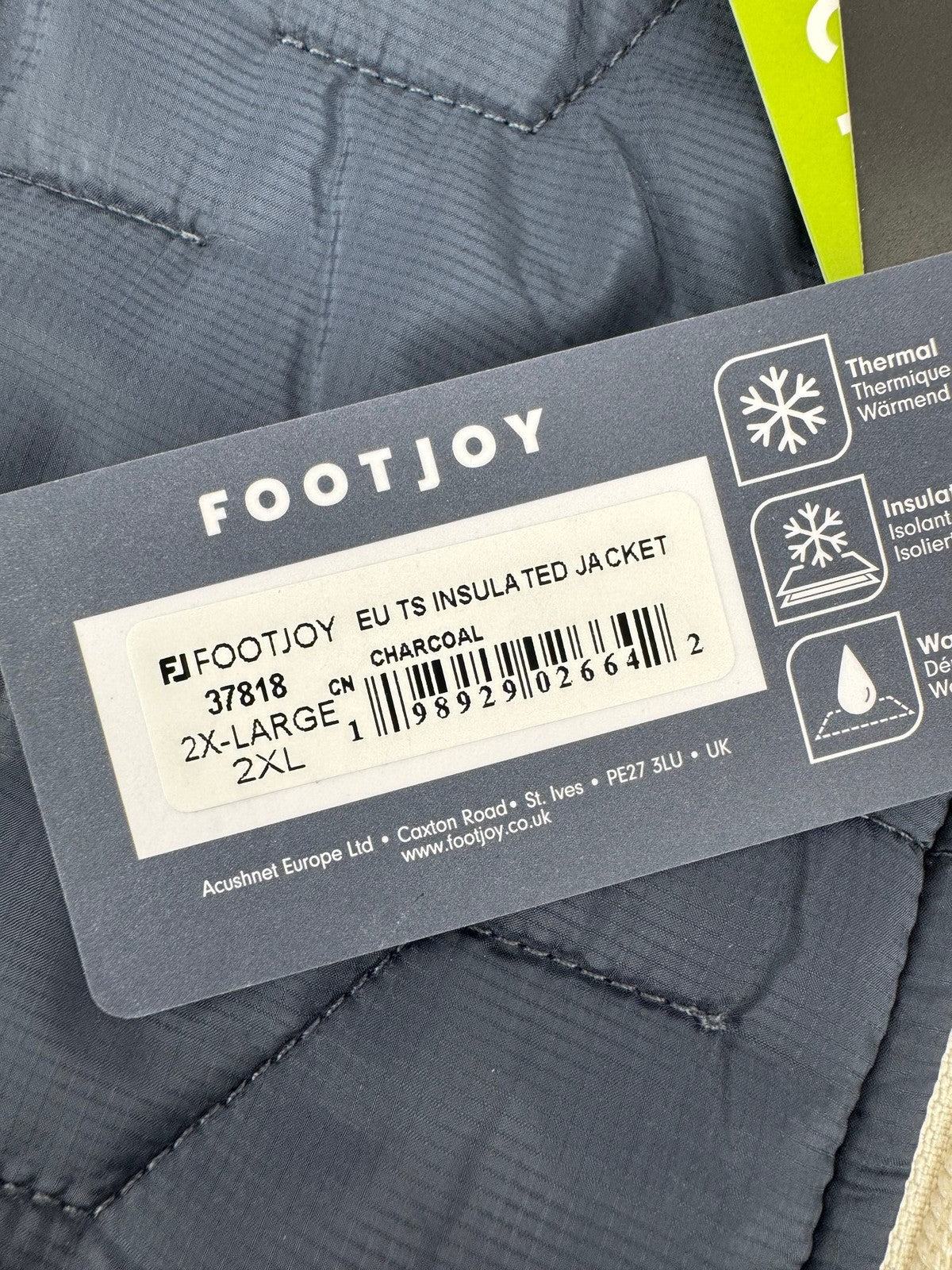 FootJoy Thermo Series Insulated Golf Jacket Men’s 2XL Charcoal Stone/330011