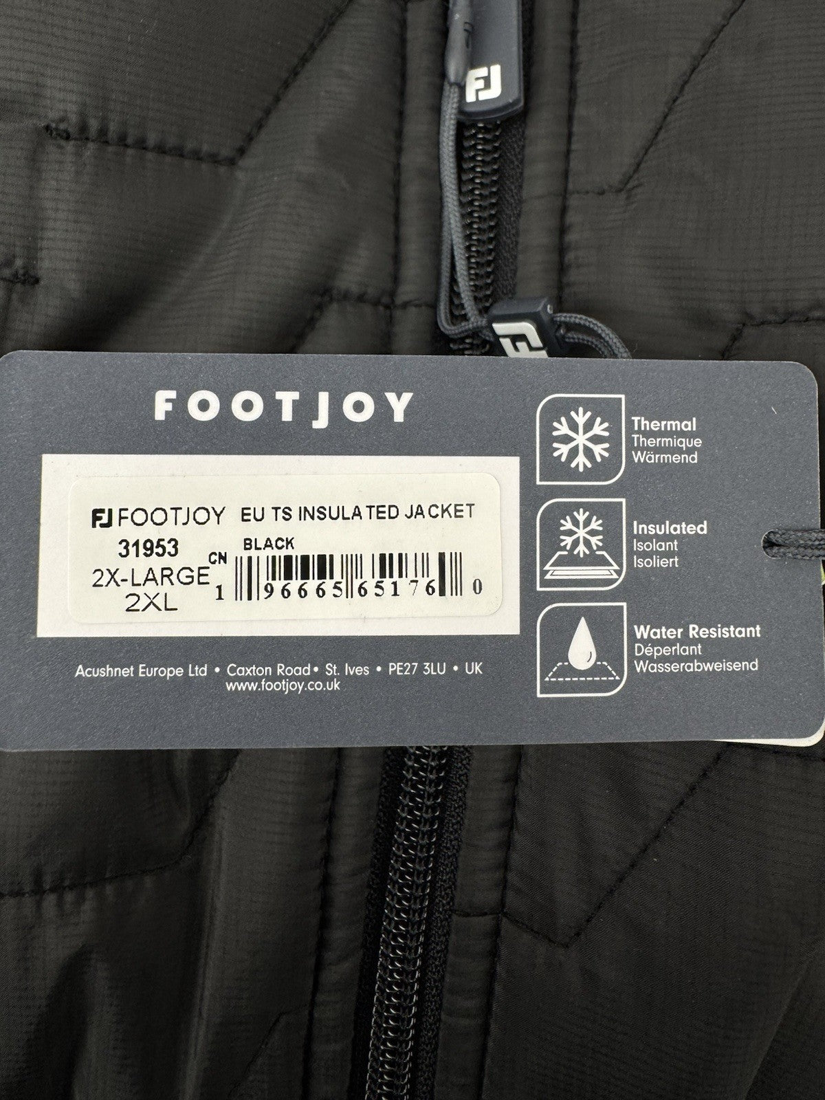 FootJoy ThermoSeries Insulated Quilted Golf Wind Jacket Mens 2XL Black/336189