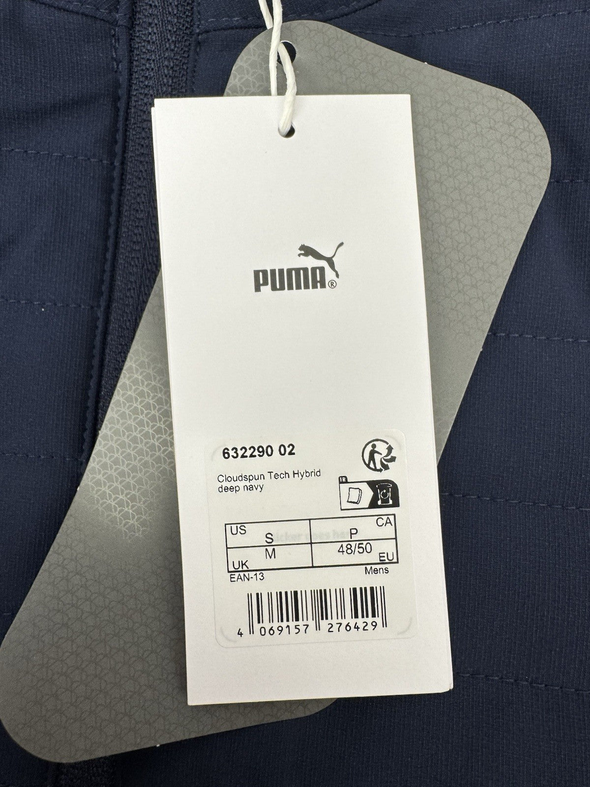 Puma Cloudspun Tech Hybrid Jacket Mens Medium Deep Navy Light Blue Zip/3540710