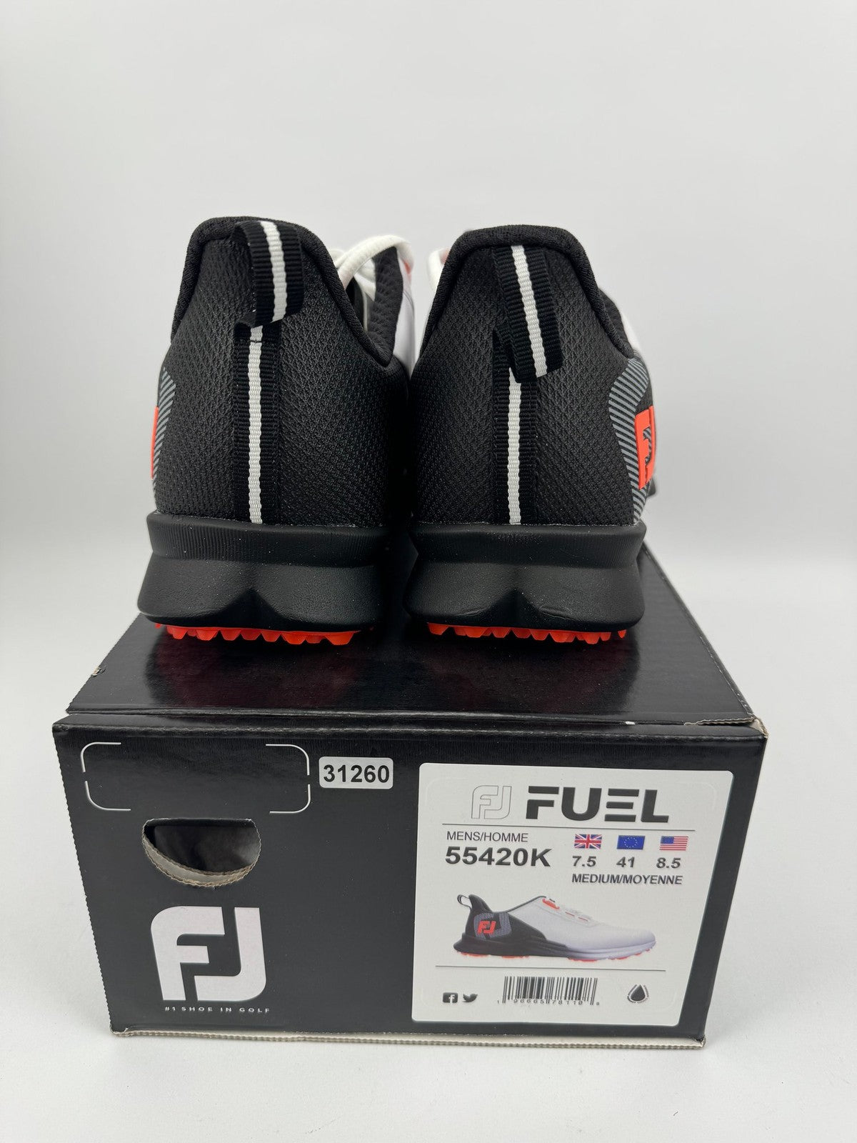 FootJoy Fuel Golf Shoes Men's UK 7.5 US White Black Orange/312606