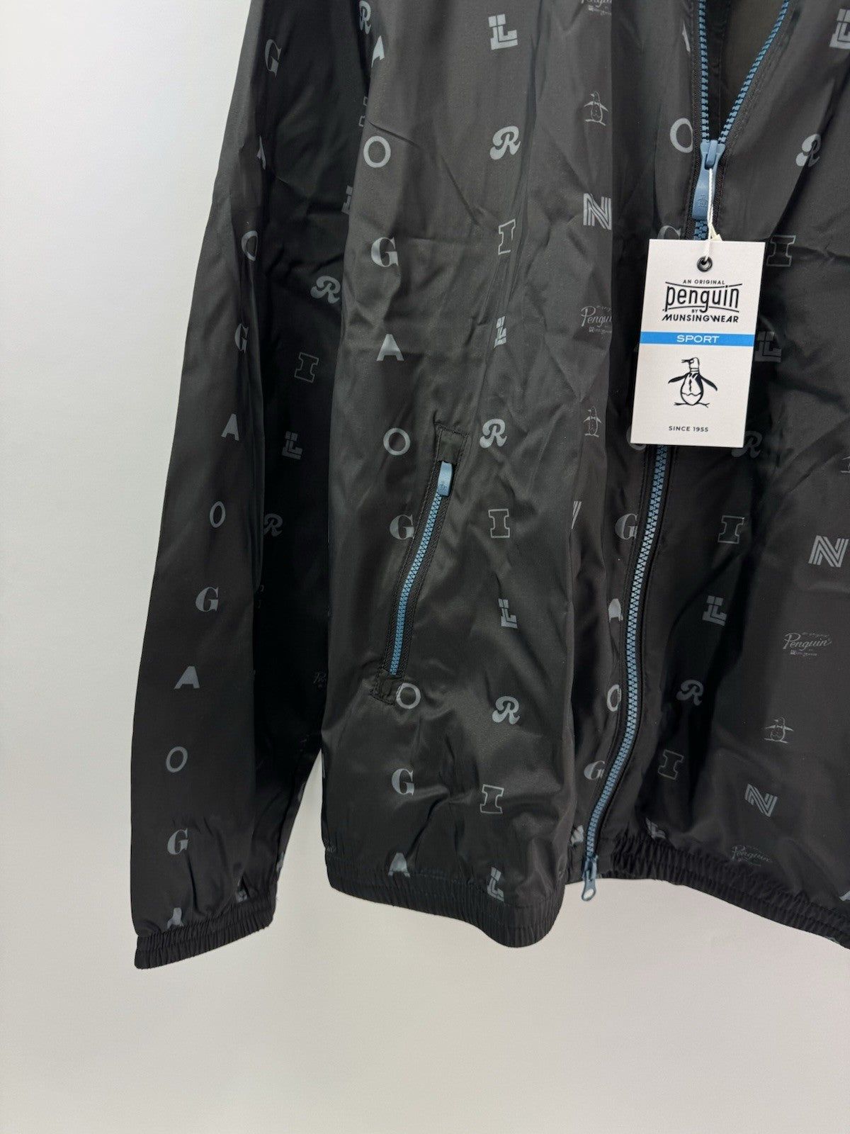 Penguin Original Golf Wind Jacket Logo Print Hood Lightweight UK Large /286531