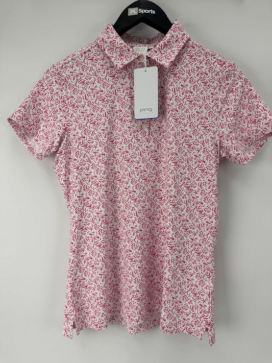 Ping Aeria P93782 Women's Golf Polo Shirt Size UK 10 Fuchsia Foliage/354000