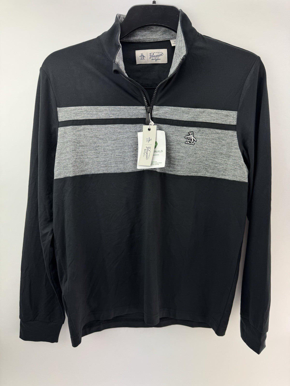 Original Penguin Pullover Colour Block 1/4 Zip UK Small /Black /New /252580